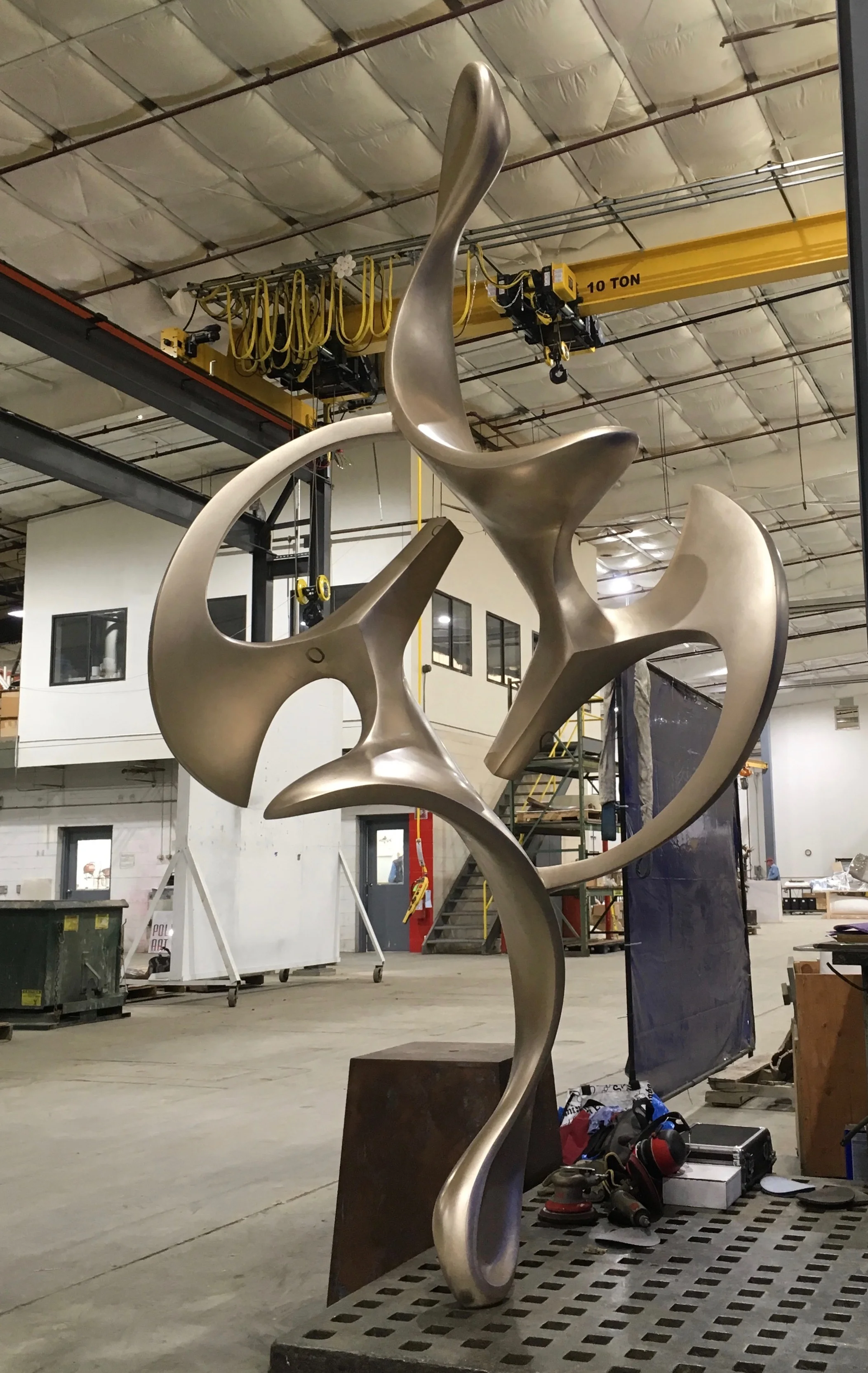 See that tiny little black magic-marker circle? There are a few more of those just out of sight. They mark the final spot-welds I need welded-up and chased. After that, we'll crane-walk it into the patina room!