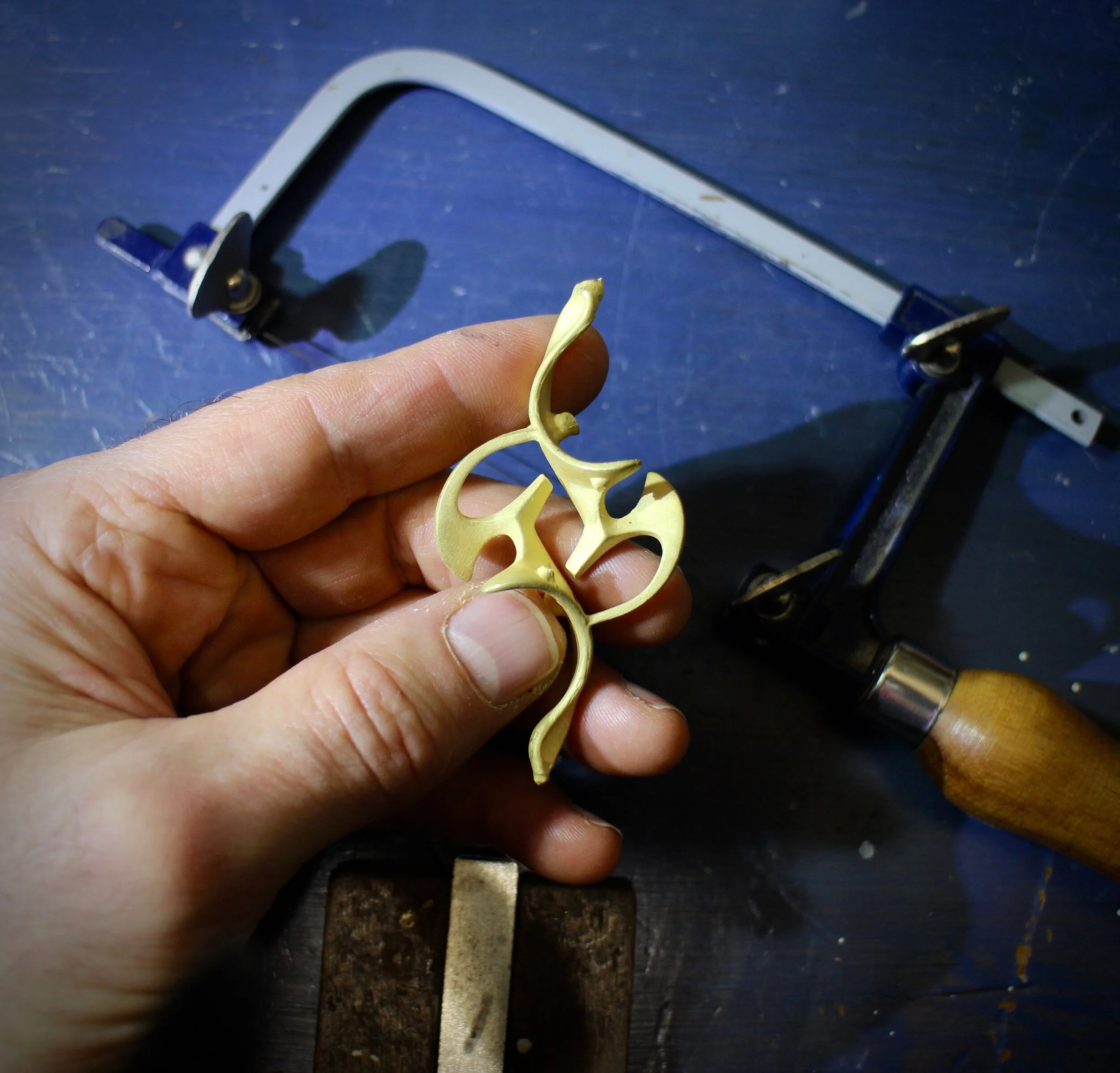 18K yellow gold Acrobat in-progress, on the bench @ Studio Dave