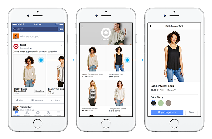 Target's ecommerce buyable ads in Facebook. You'll never have to leave until you're ready to buy.