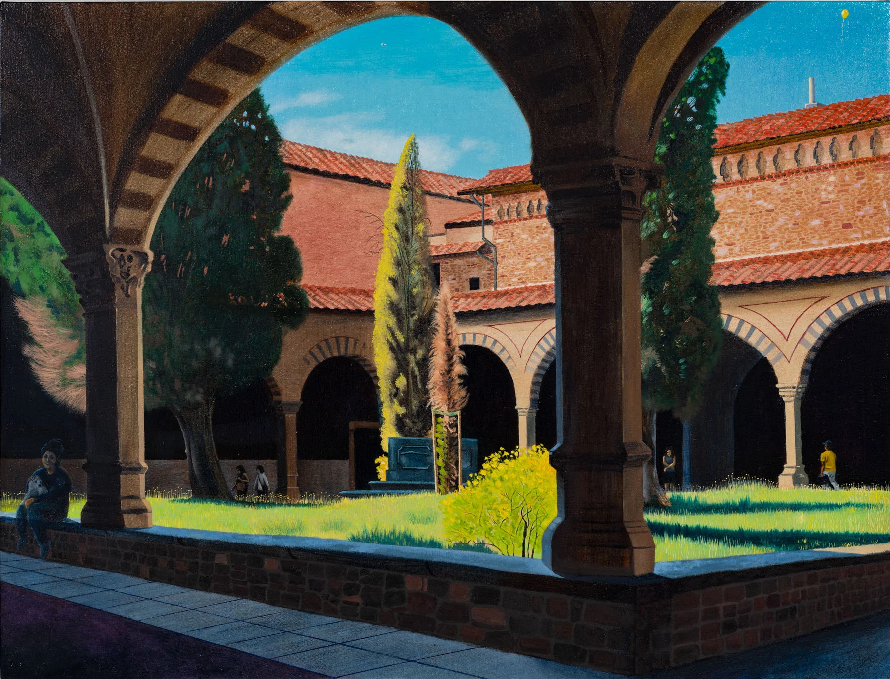 Cole Case's “Chiostro Verde, Santa Maria Novella, Looking 315 Degrees NW,” 2018. Oil on linen, 38 by 50 inches. (Ruben Diaz / Cole Case and E.C. LINA)