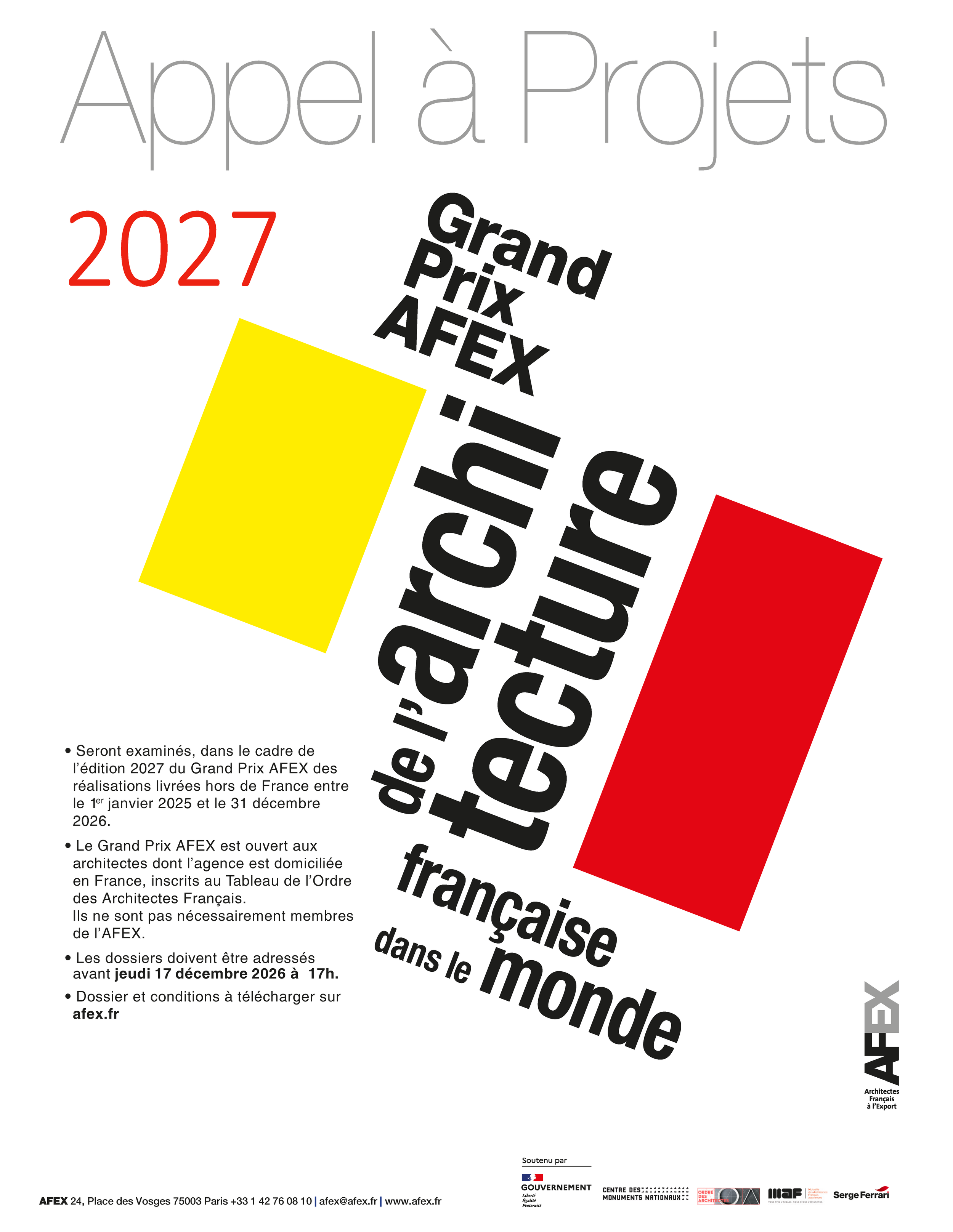 ....APPEL À PROJETS GRAND PRIX AFEX 2027.. CALL FOR PROJECTS AFEX 2027 GRAND PRIX.... 