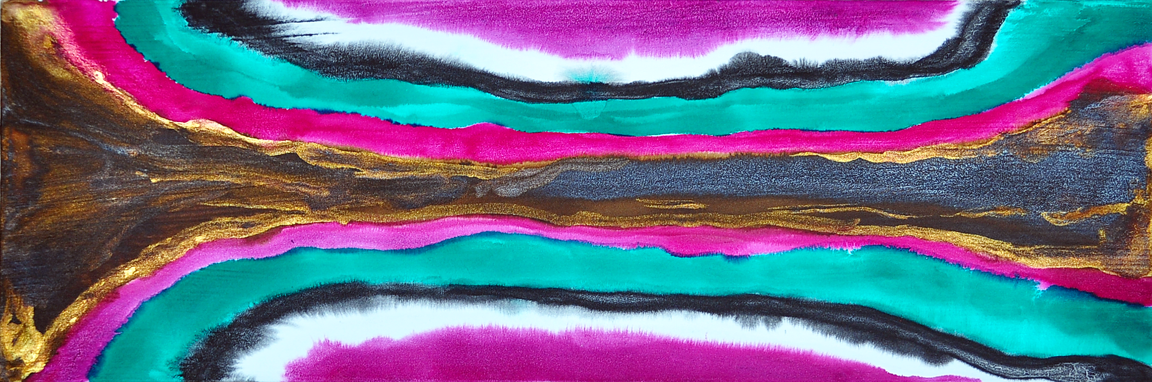 Jewelscape - Fuschia Emerald Black White - 4x12 - Wood Panel - by MAR.png