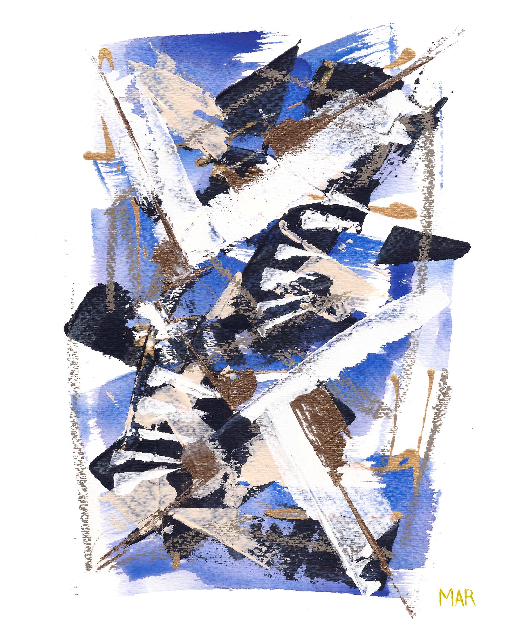 Abstract - Blue Bronze White Cream - 8x10.5 - Acrylic & Watercolor on Paper - by MAR.png