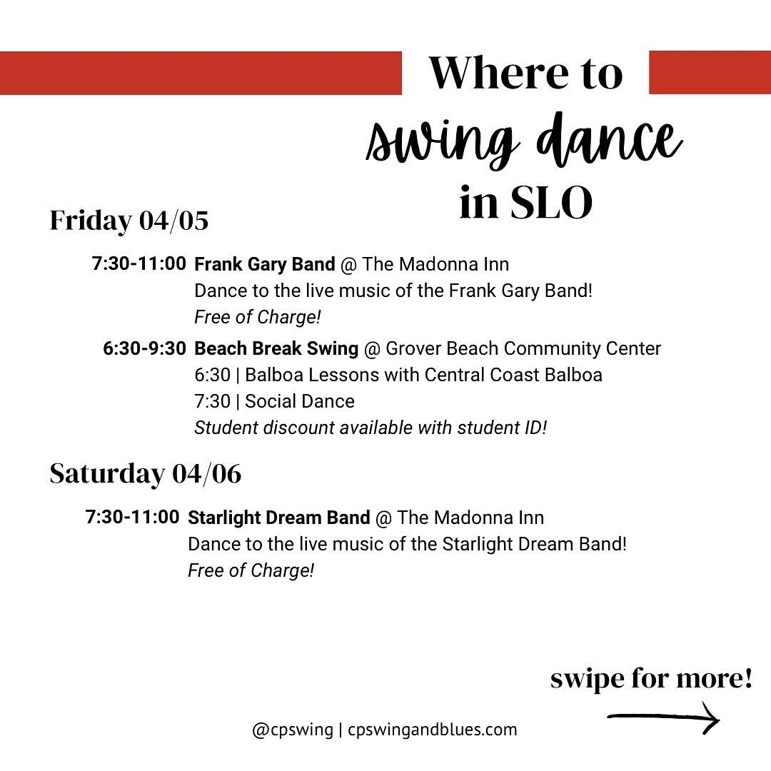 Our Sunday Lessons are starting up again this weekend, and there are so many additional dancing opportunities this week! See you on the dance floor!