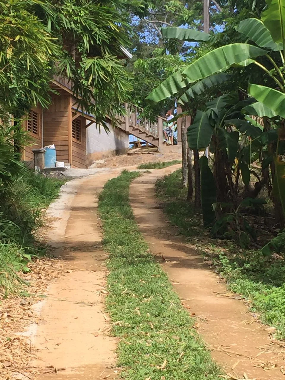 The steep road up to the school where the back packs were distributed