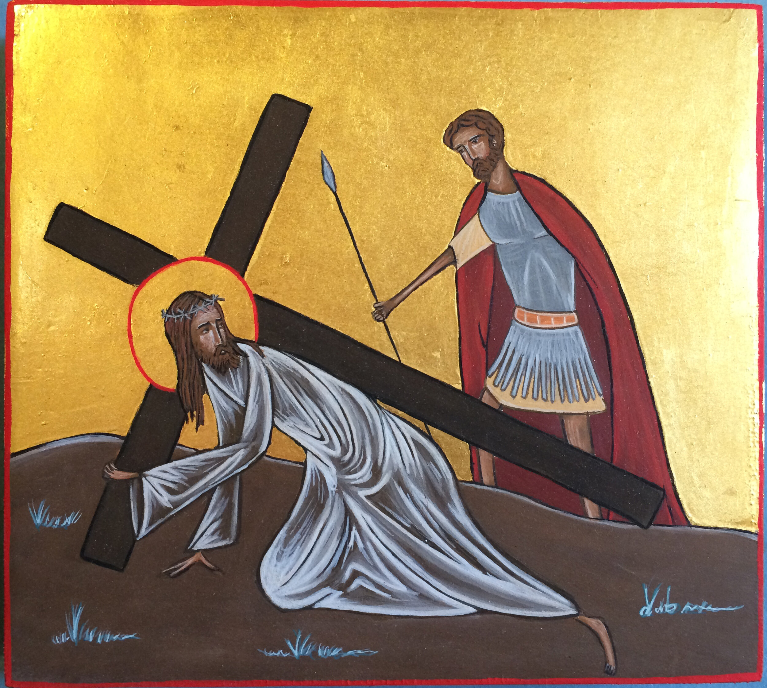 Jésus tombe sous le poids de la croix