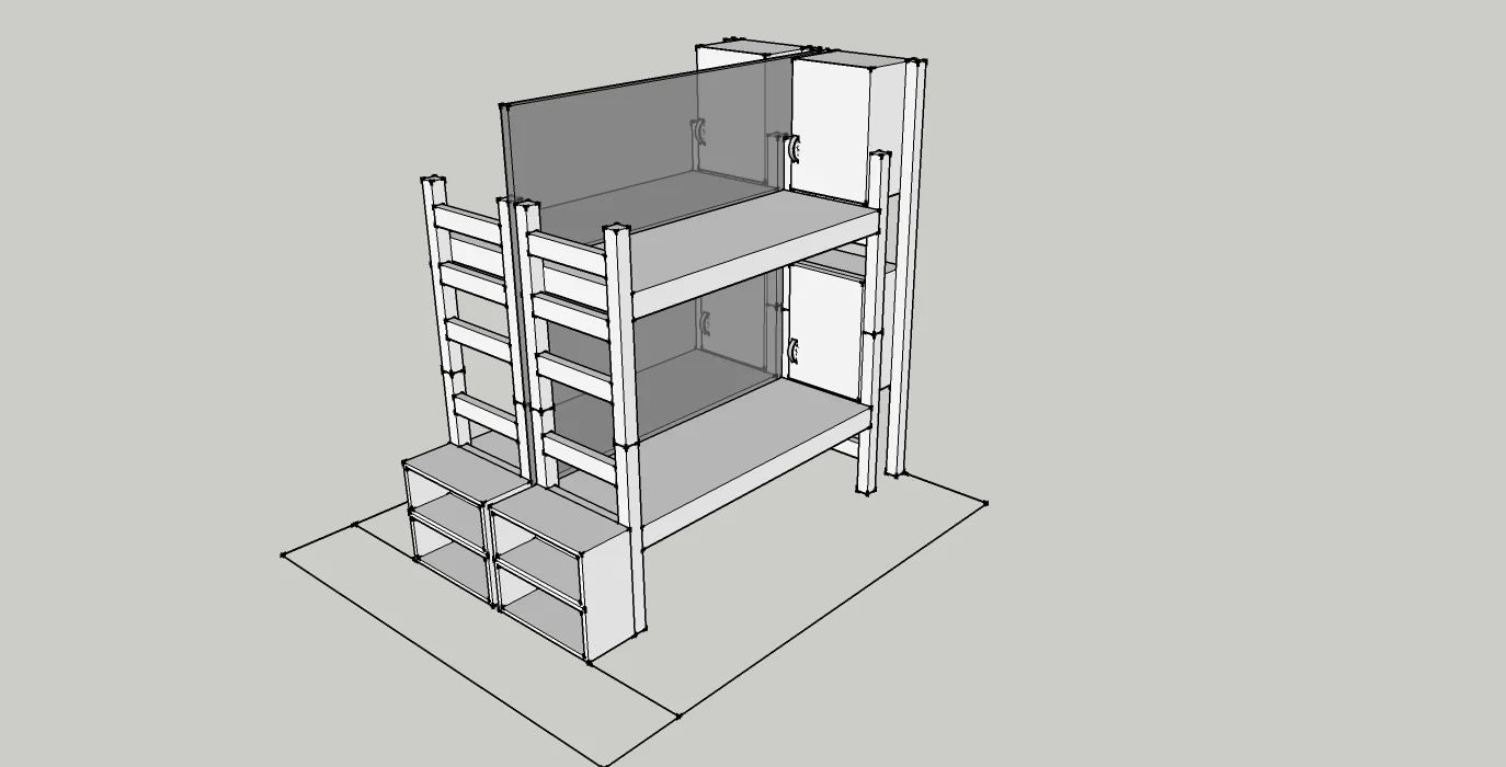 bunks with cubbies and clear partition