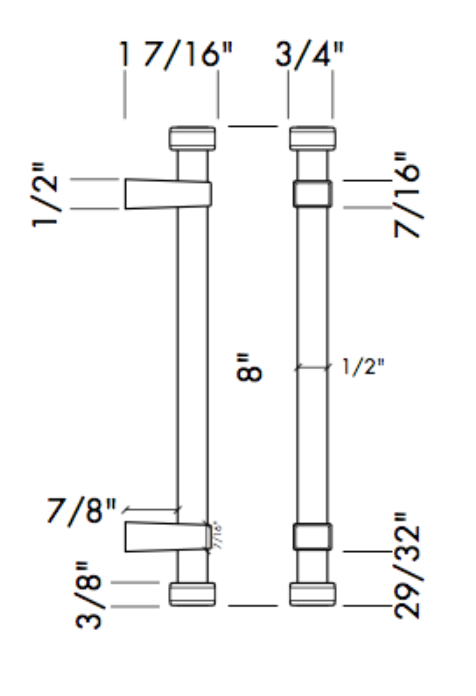 CK-WOAK-BSTN-DWL-CAP-8 Blackened White Oak Cabinet Pull Specifications