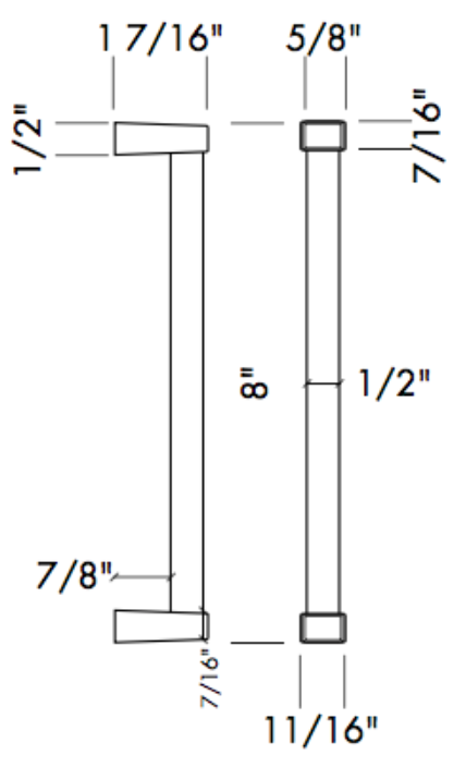 CK-WOAK-BSTN-DWL-8 Blackened White Oak Cabinet Pull Specifications