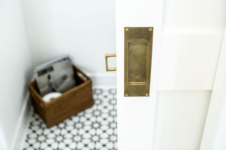 Privacy Pocket Door Set. Shown in B1 Burnished Brass Finish. Photo: Kat Cannell Photography