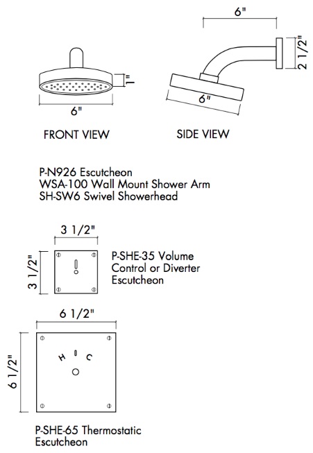 TS-SHR-100 SQ Thermostatic Shower Set with Square Escutcheons Specifications