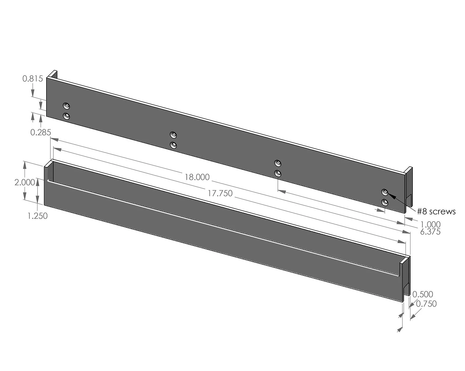 FEP-210-18 Flush Edge Cabinet Pull Specifications
