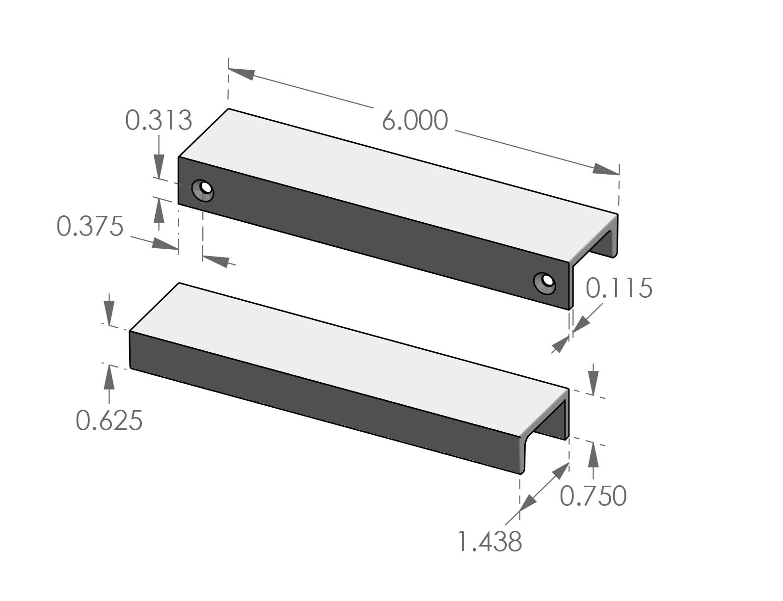 CK-502-6 Edge Mount Cabinet Pull Specifications