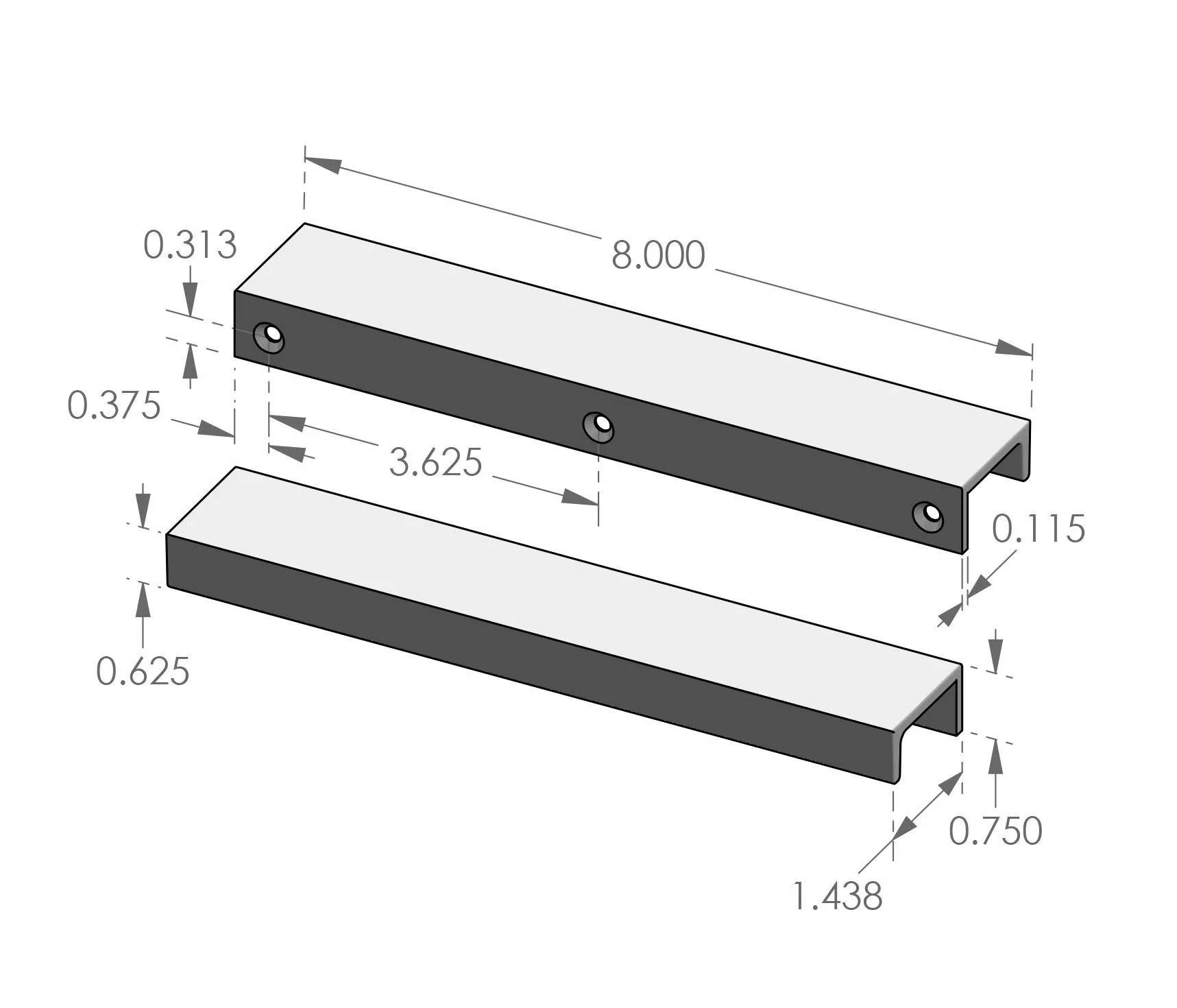 CK-502-8 Edge Mount Cabinet Pull Specifications