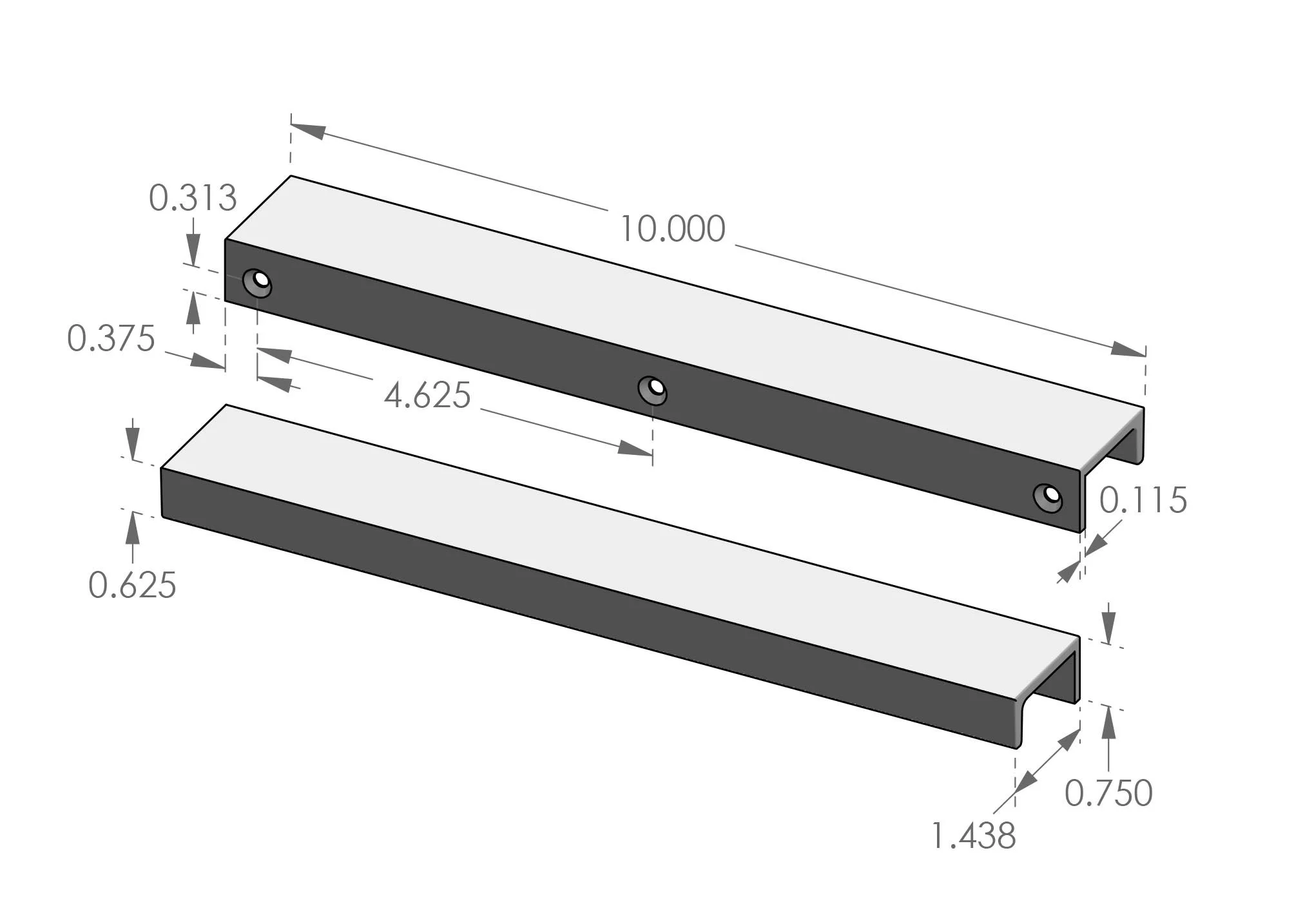 CK-502-10 Edge Mount Cabinet Pull Specifications