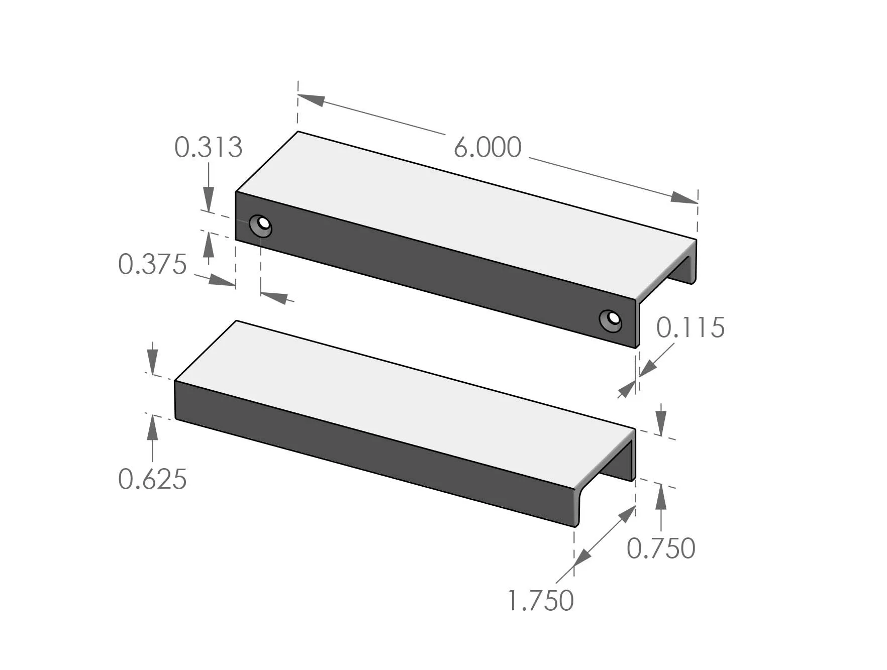CK-505-6 Edge Mount Cabinet Pull Specifications
