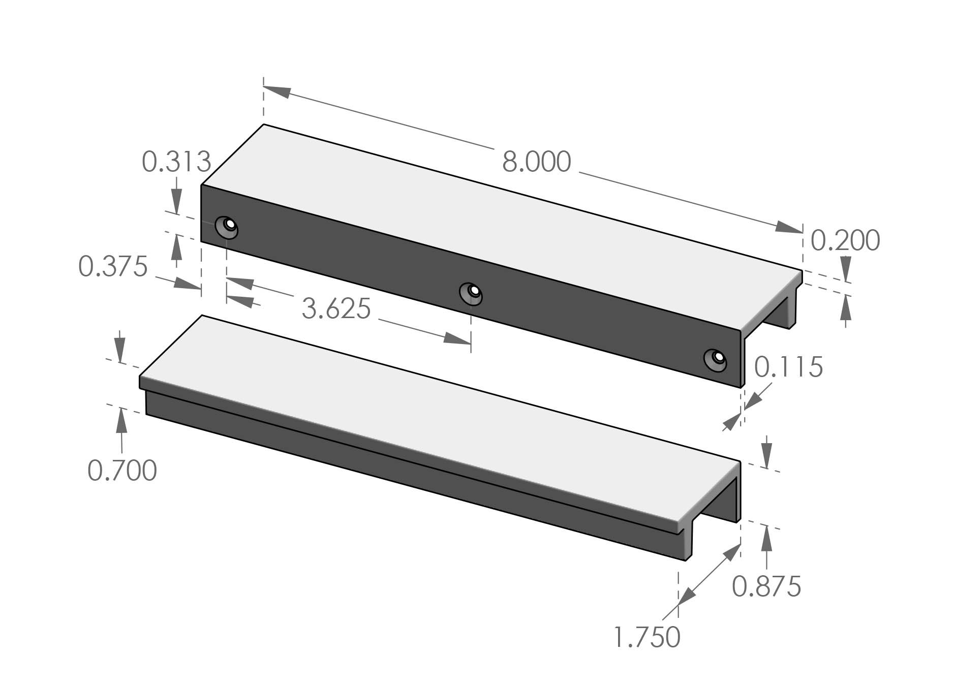 CK-503T-8 Edge Mount Cabinet Pull Specifications