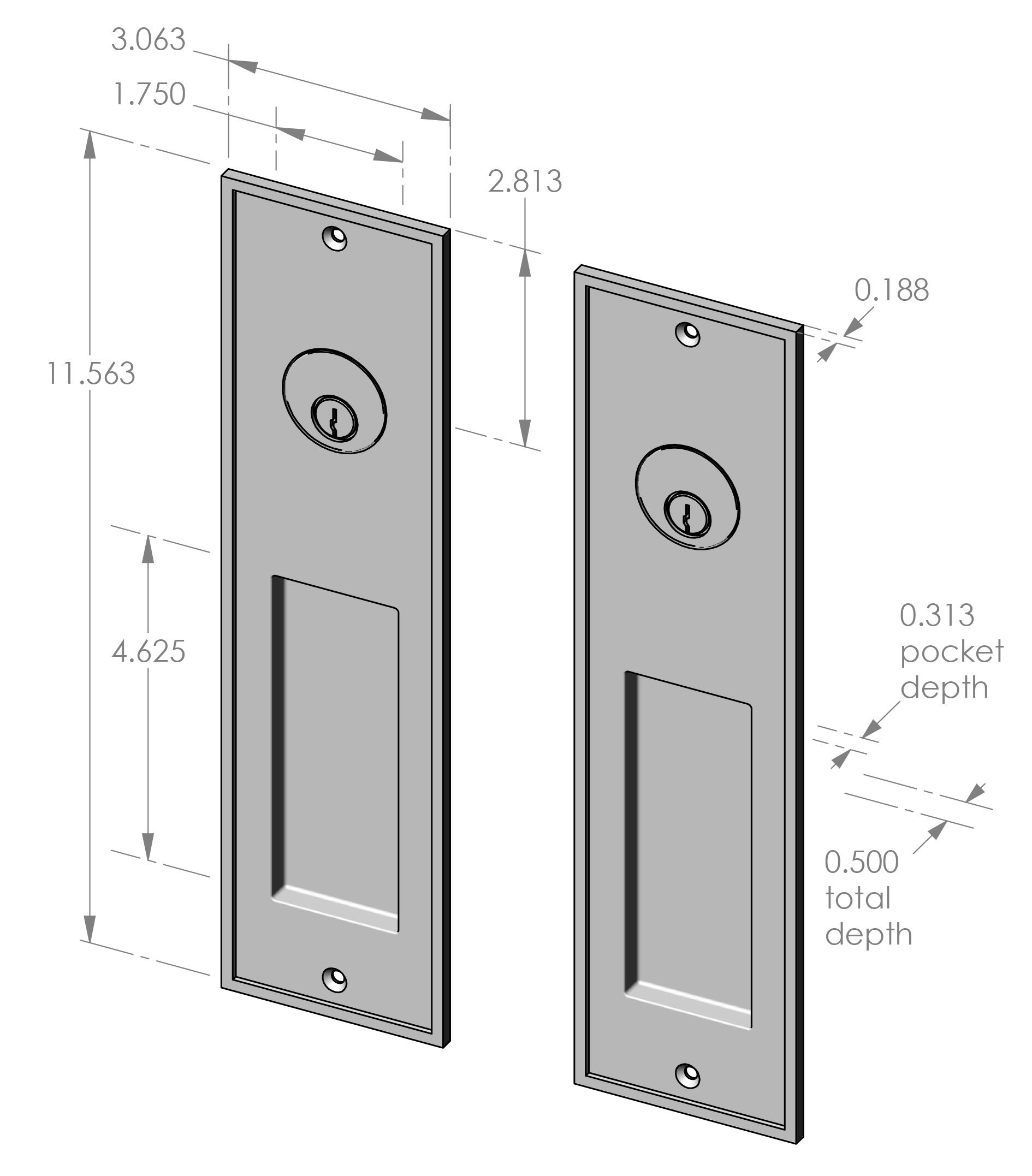 CS-FP1516ML-DC Bandbox Double Cylinder Locking Pocket Door Set Specifications