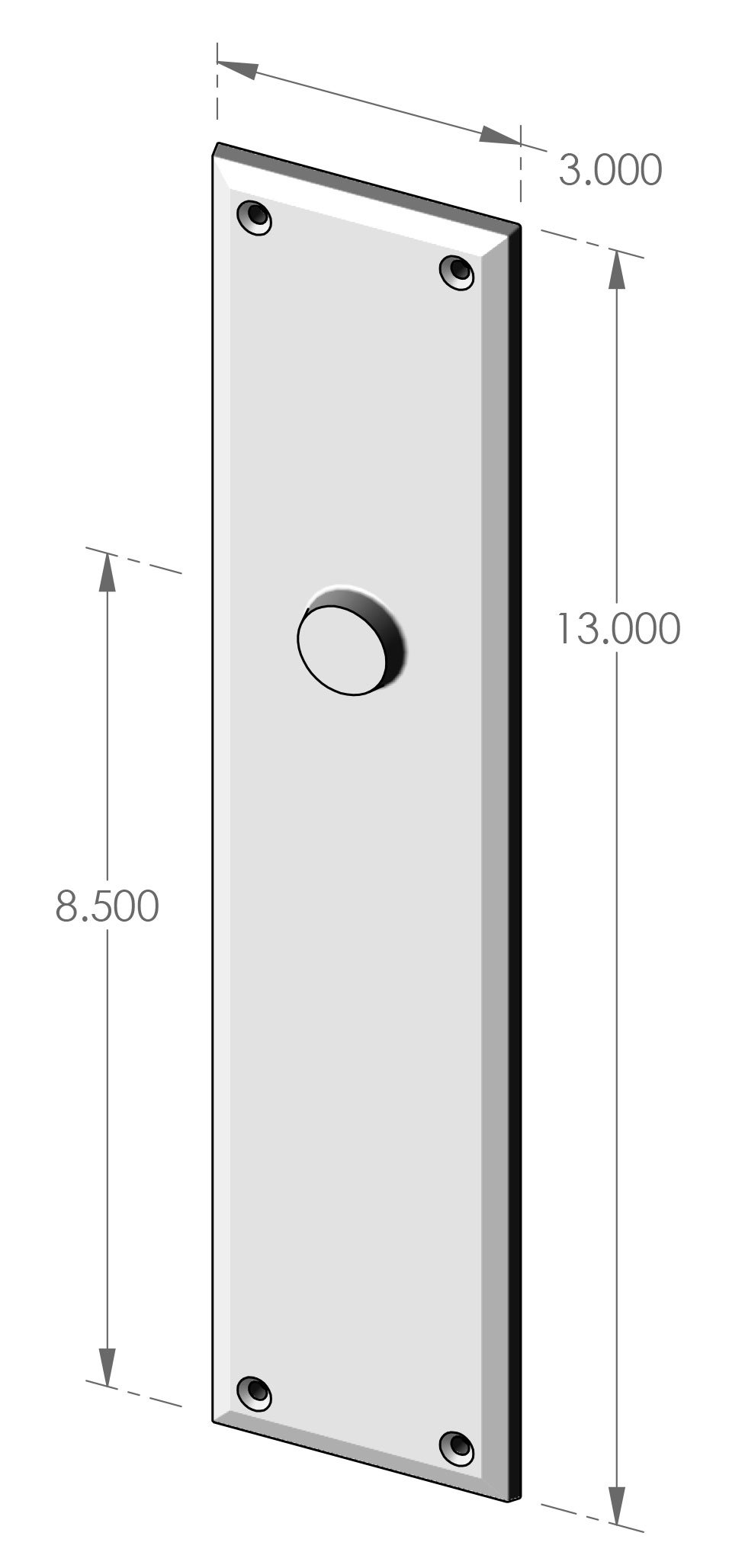 P-F601IML Bevel Edge Interior Mortise Lock Passage Plate Specifications