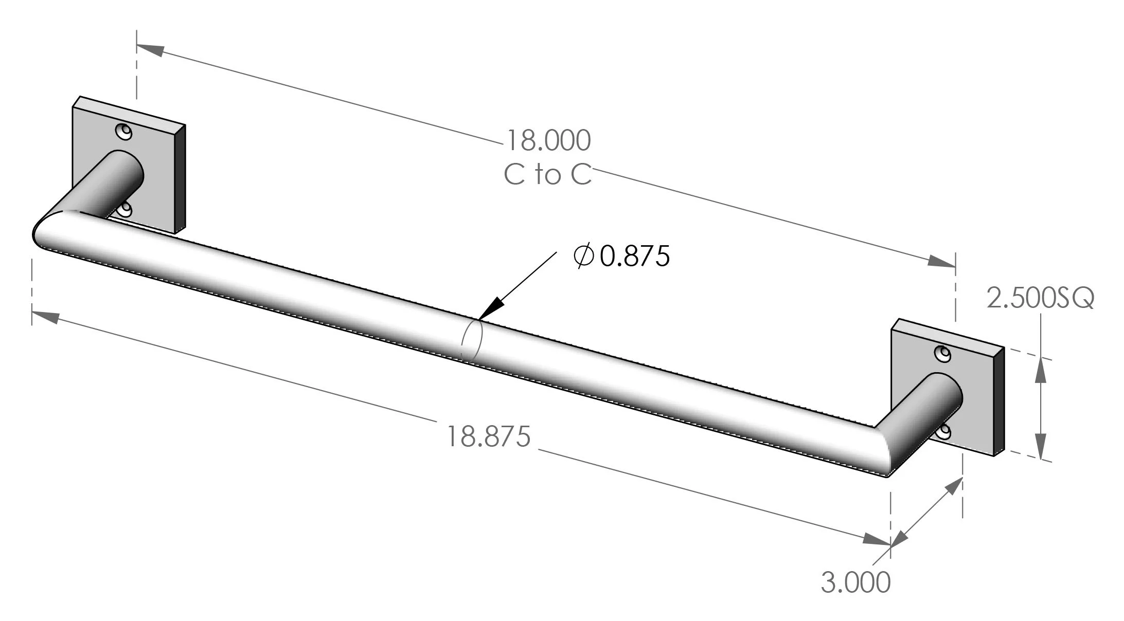 TB-169-18 Contemporary Solid Towel Bar Specifications