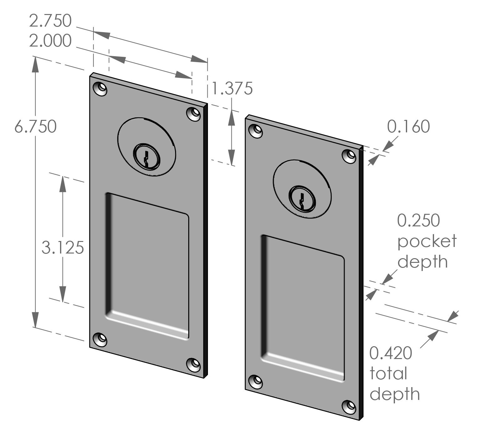 CS-FP404ML-DC Double Cylinder Locking Pocket Door Set Specifications