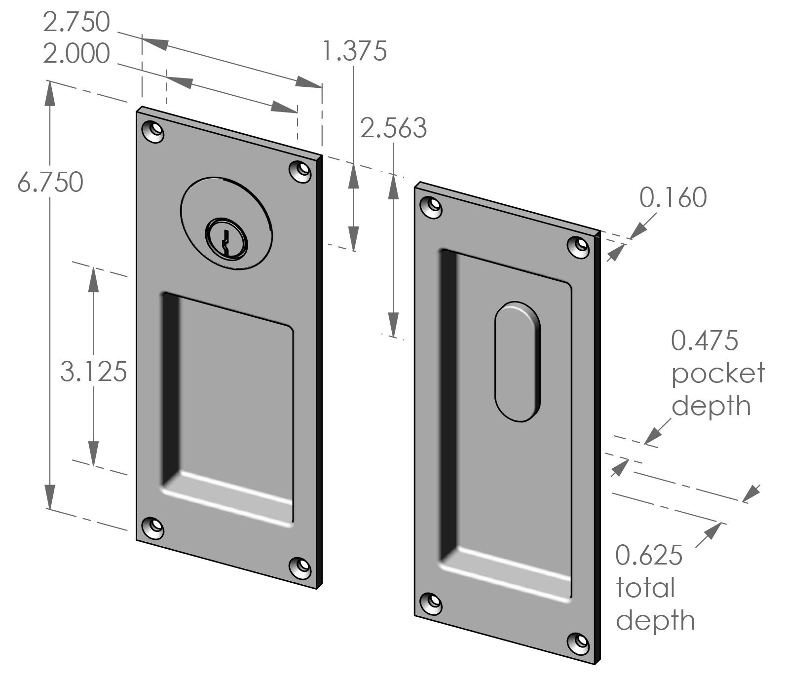 CS-FP405ML Locking Pocket Door Set Specifications