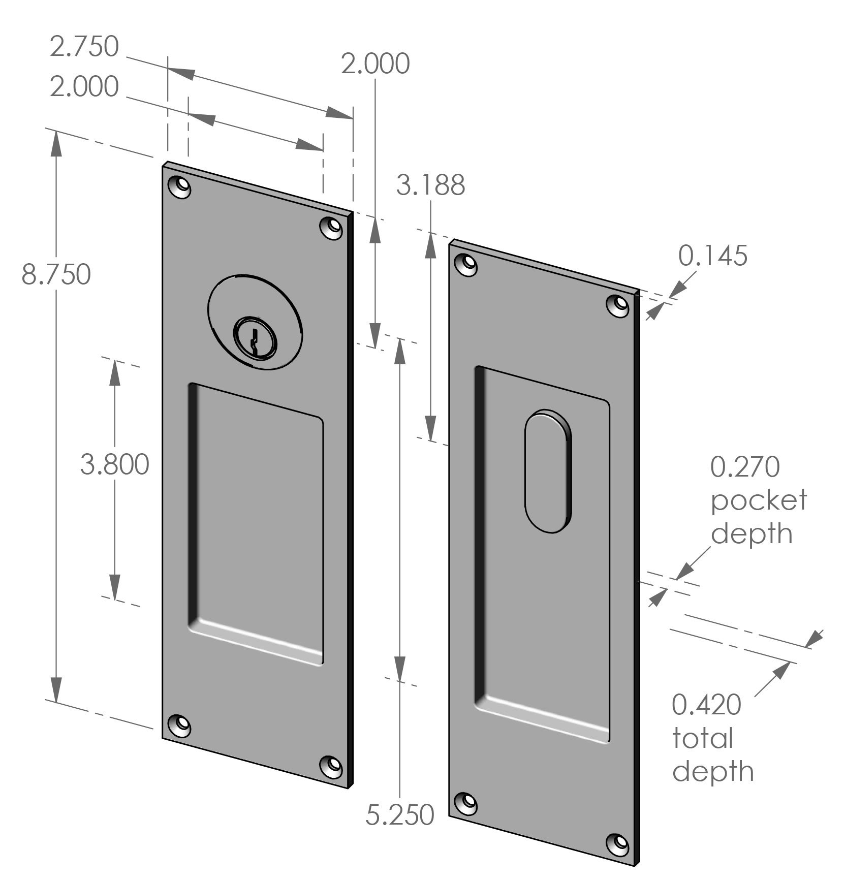 CS-FP450ML Locking Pocket Door Set Specifications