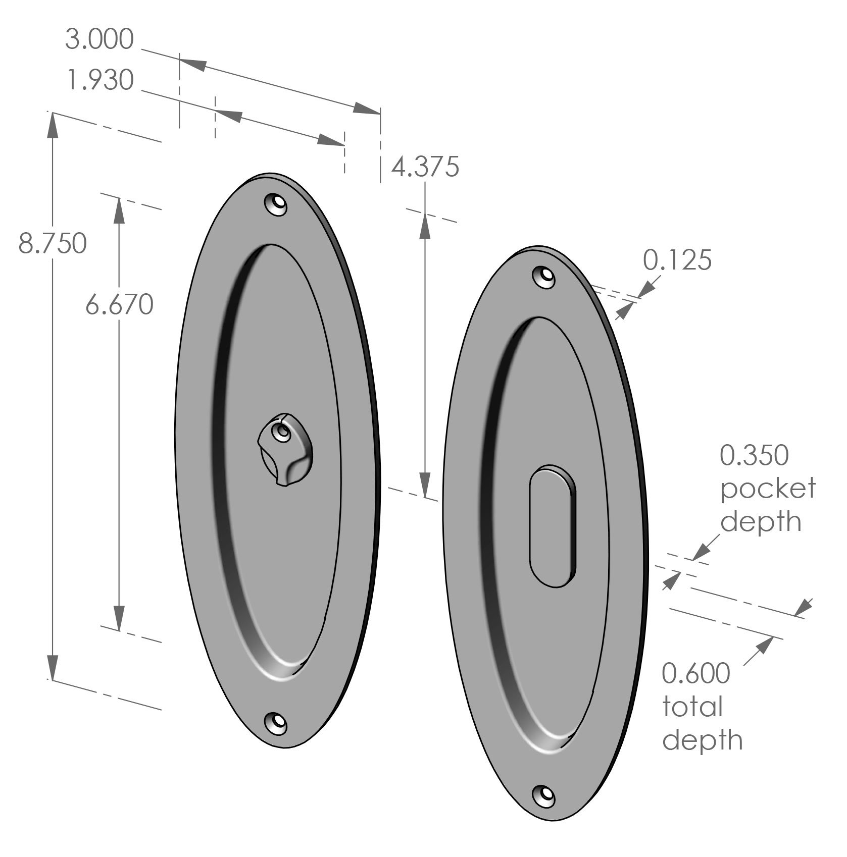 CS-FP-OP700IML-PR Oval Privacy Pocket Door Set Specifications
