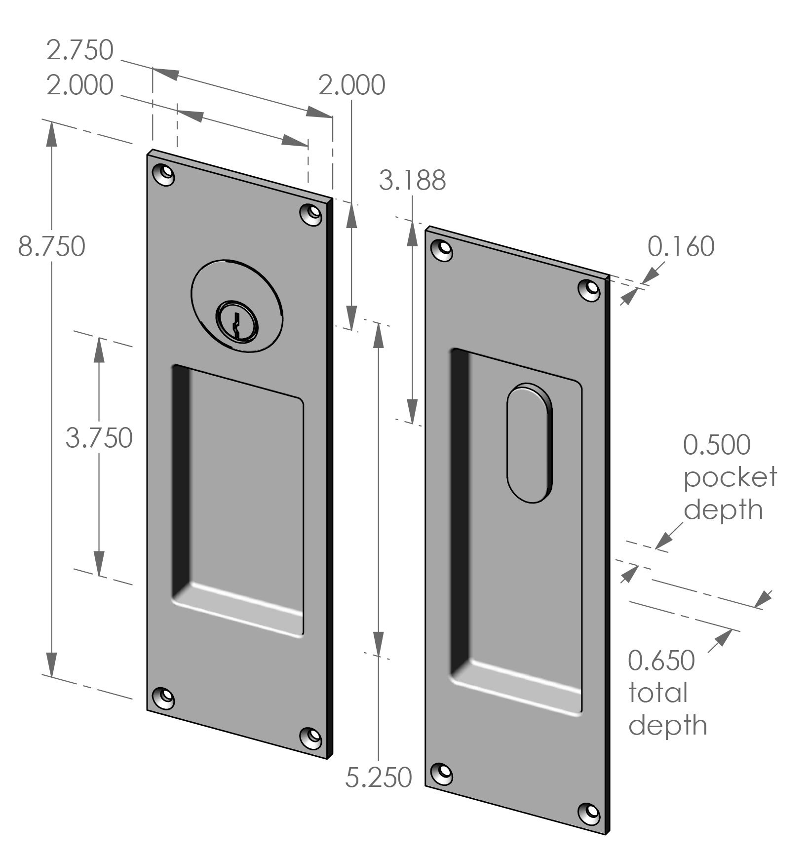 CS-FP451ML Locking Pocket Door Set Specifications
