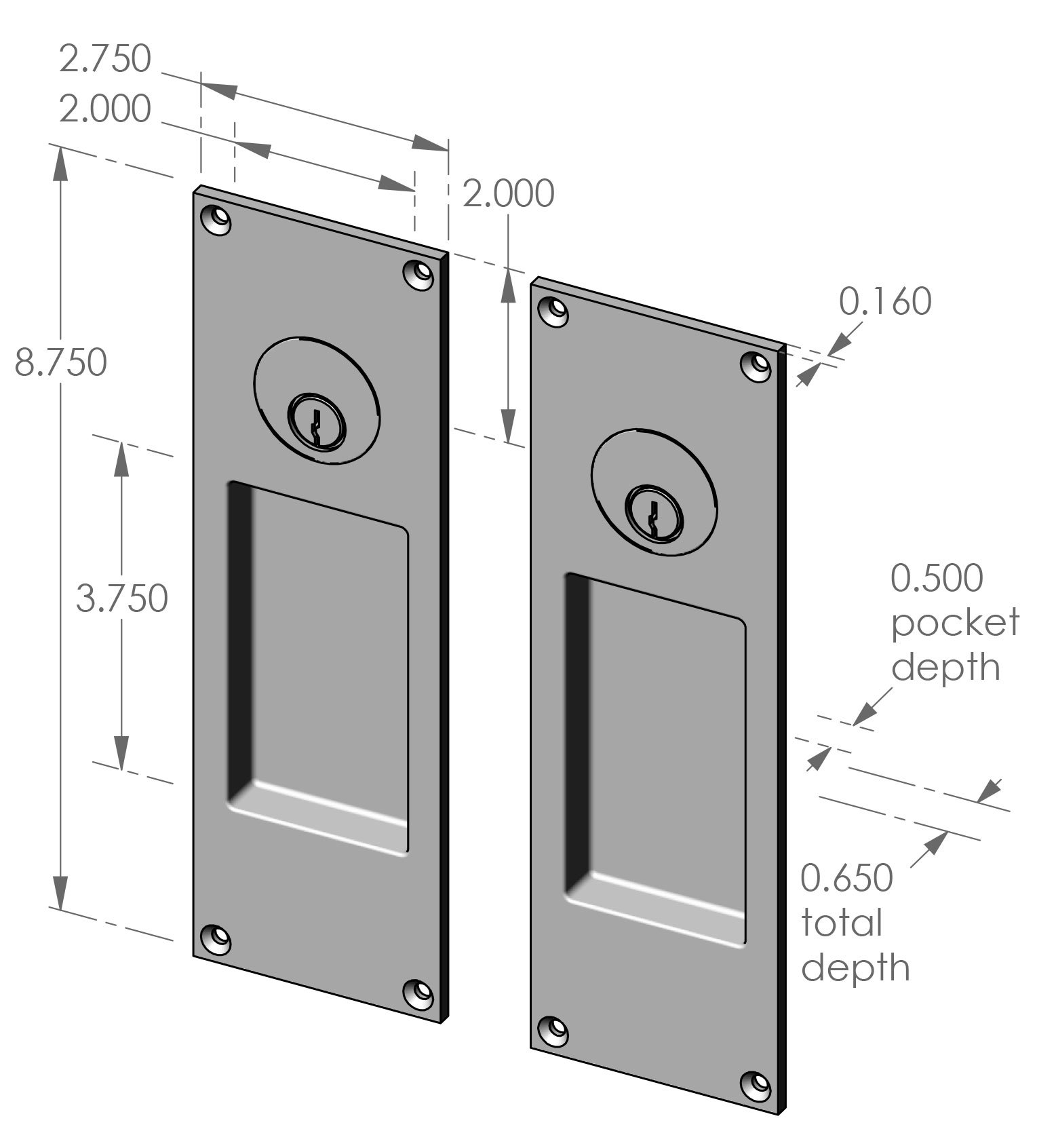 CS-FP451ML-DC Double Cylinder Locking Pocket Door Set Specifications