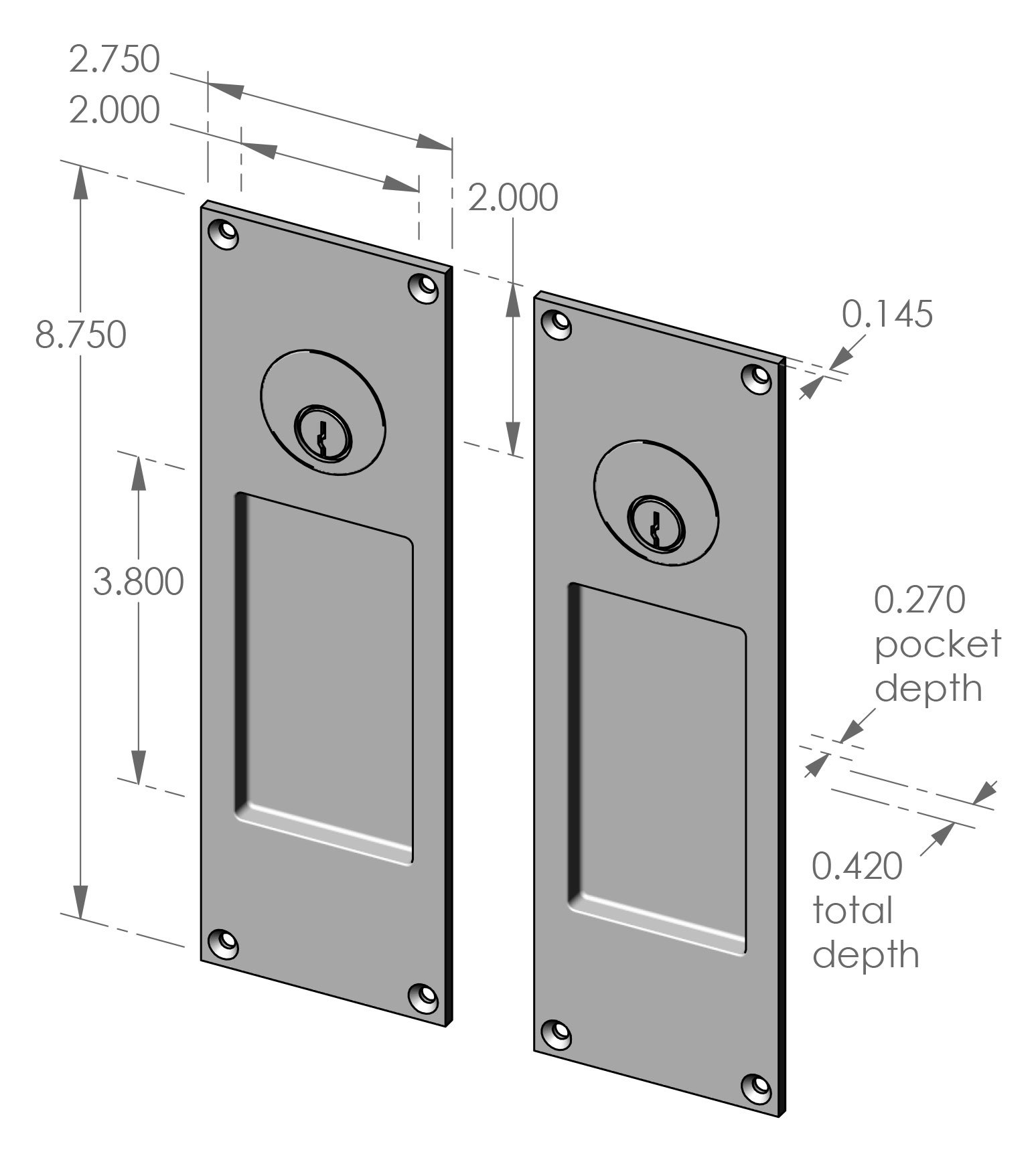 CS-FP450ML-DC Double Cylinder Locking Pocket Door Set Specifications