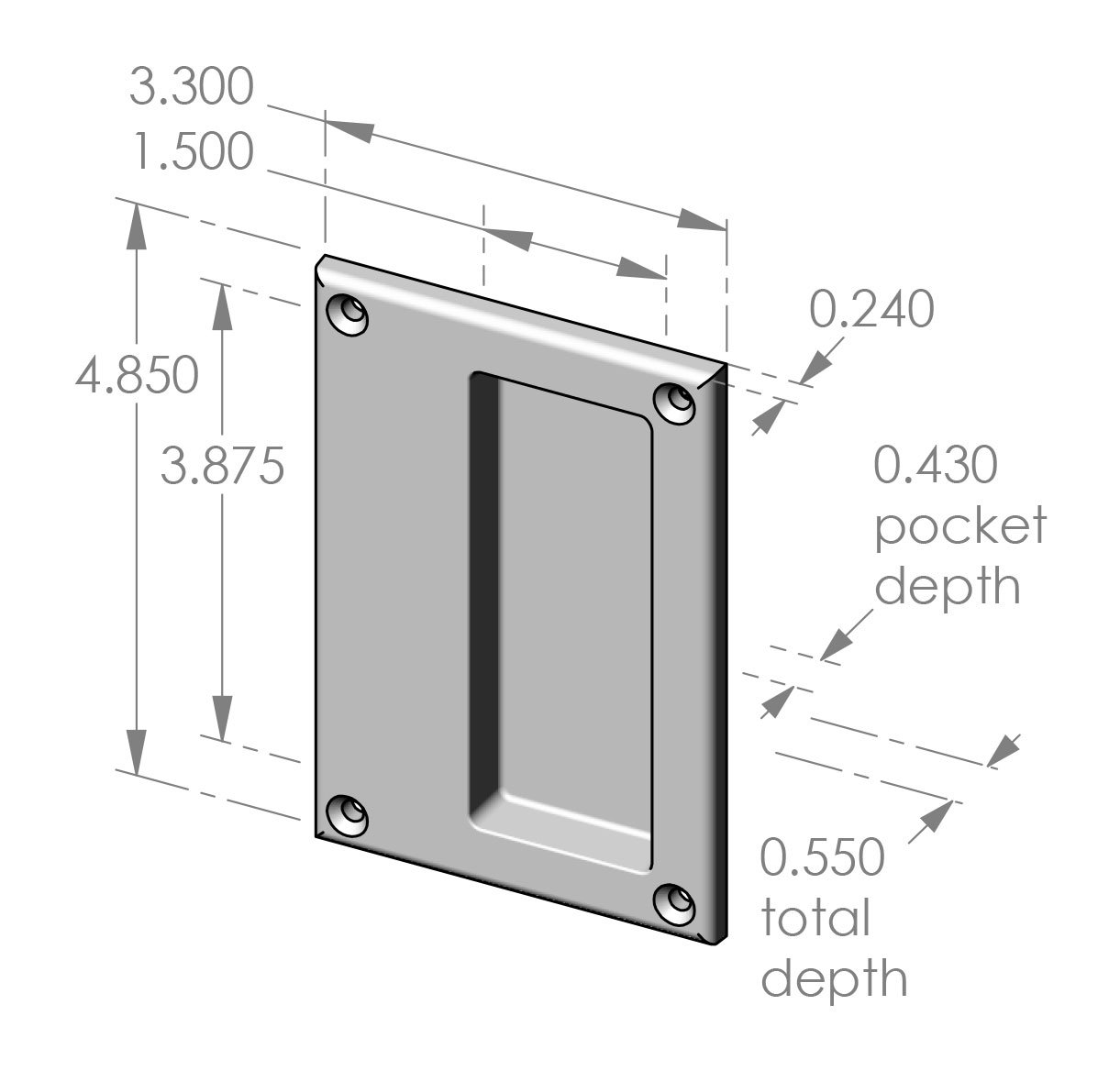 FP-505 Surface Mount Flush Pull with Rolled Edge Specifications