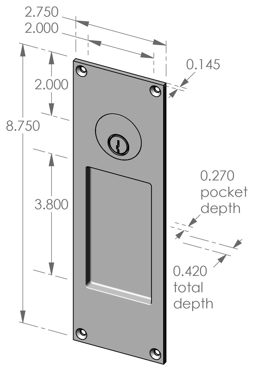 FP-450K Flush Pull with Cylinder Specifications