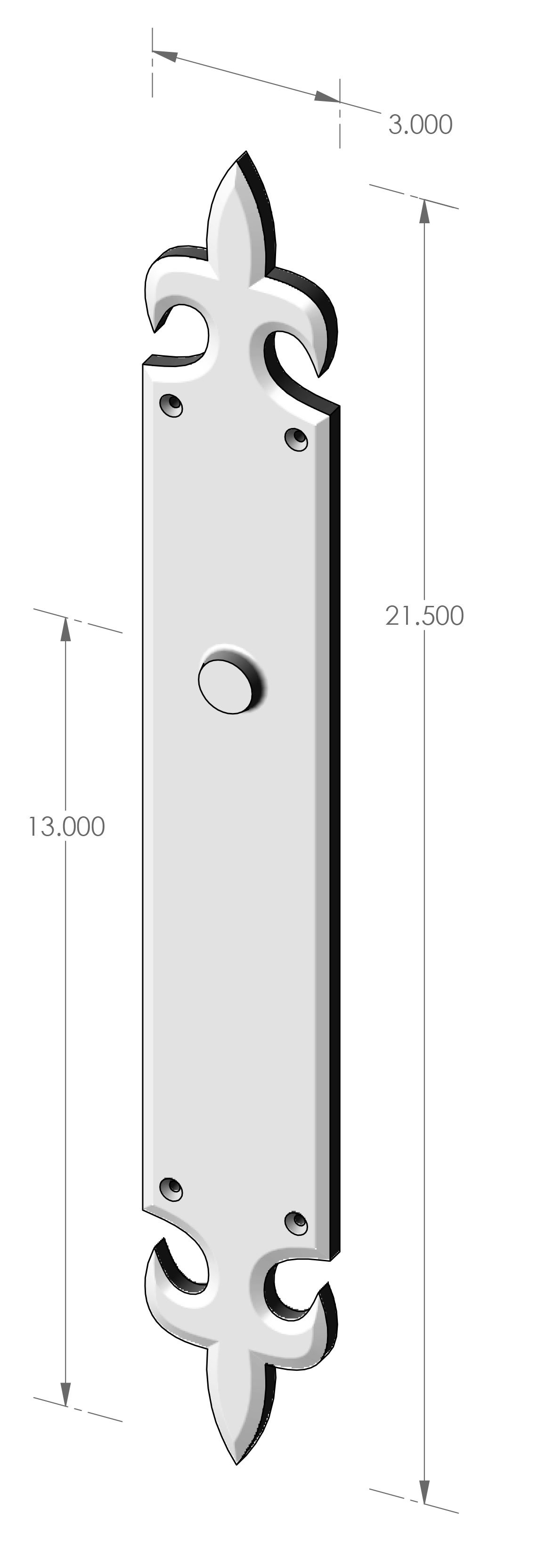 P-F1250IML Fleur de Lis Interior Mortise Lock Passage Plate Specifications