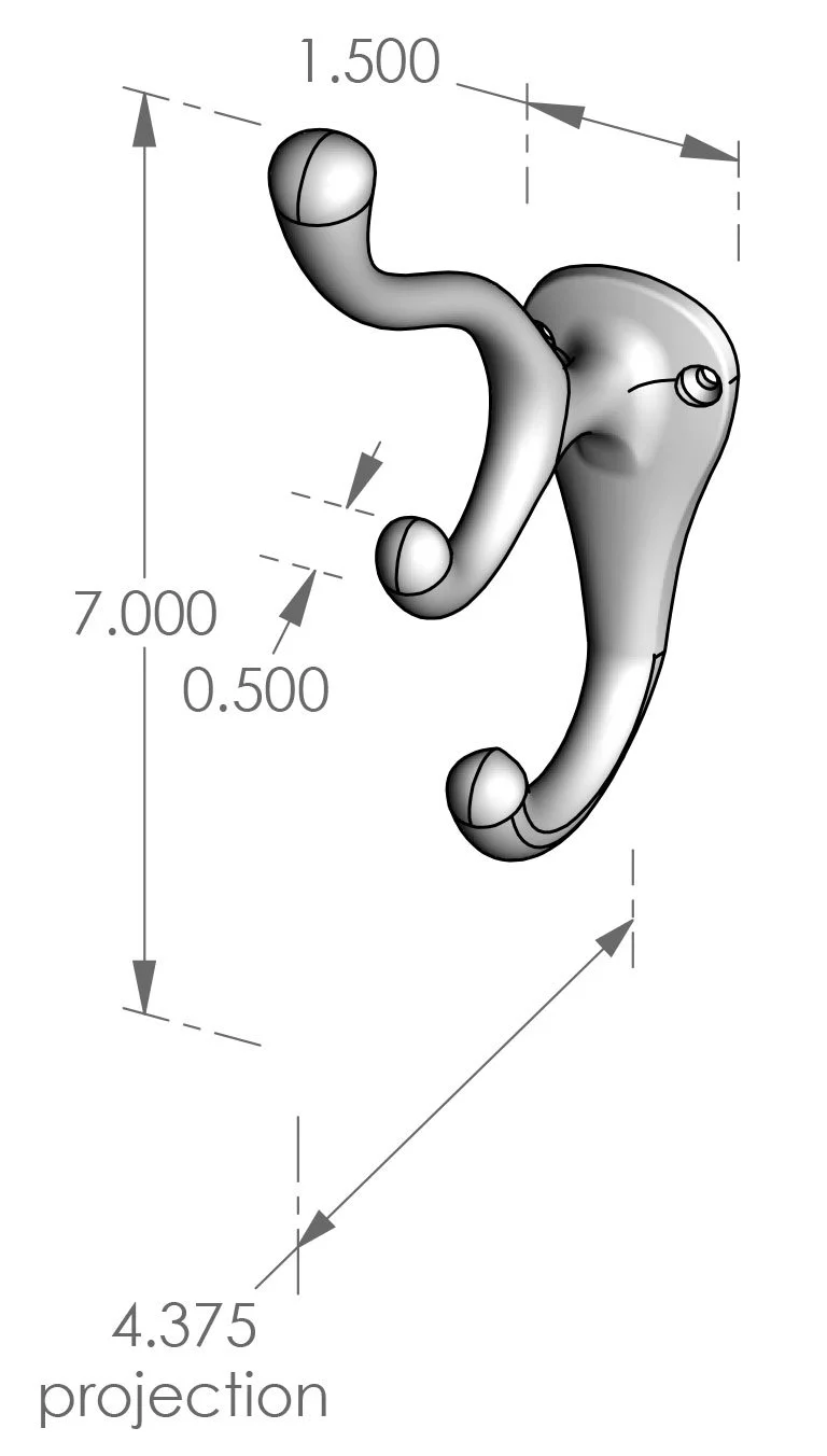 CH-2 Three Prong Coat Hook Specifications