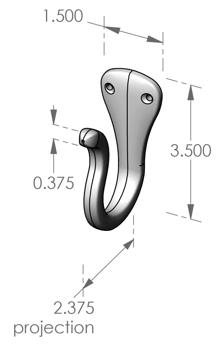 CH-3 Single Prong Coat Hook Specifications