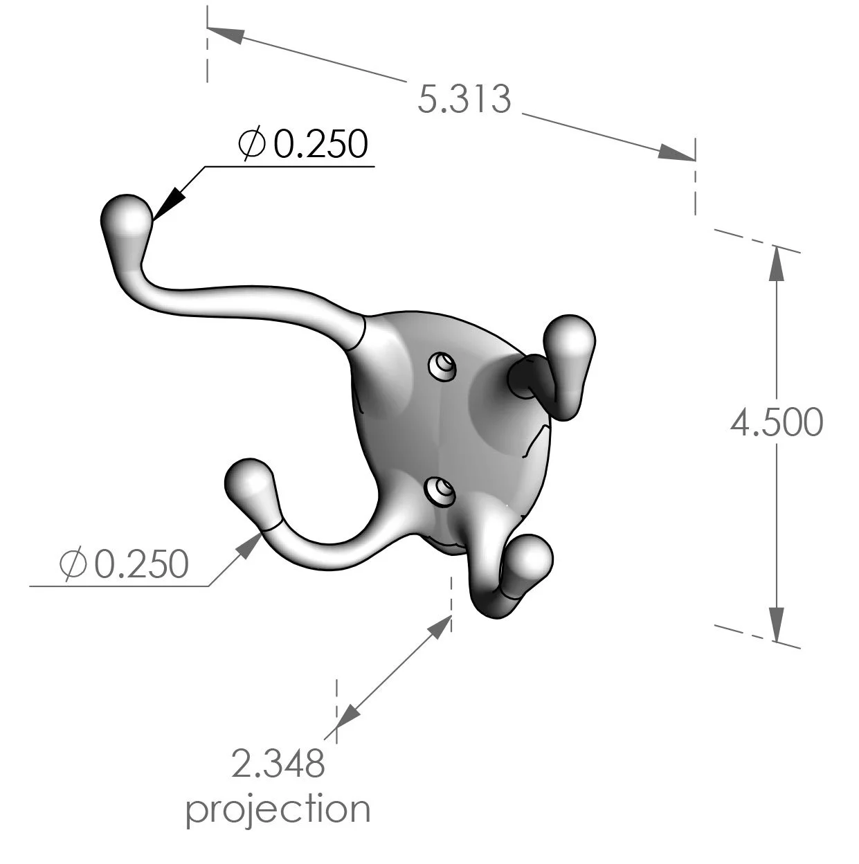 CH-4 Four Prong Coat Hook Specifications