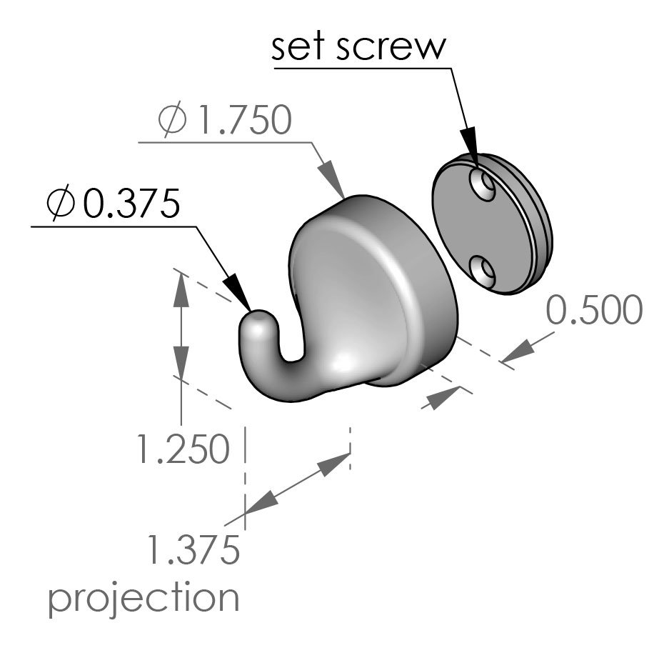 CH-7 Screwless Single Prong Coat Hook Specifications