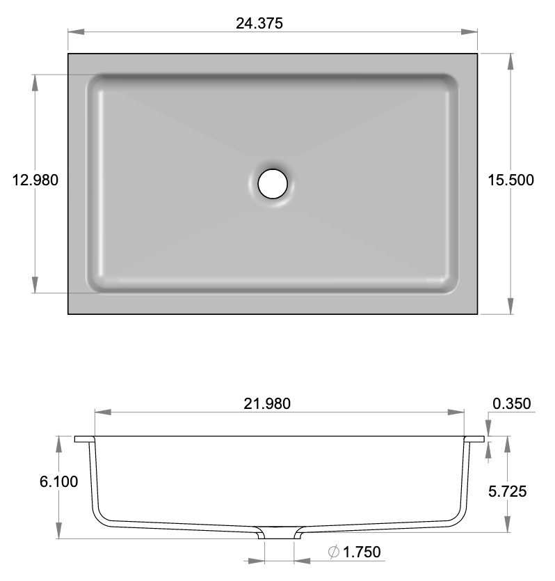 SINK-2415UM-TR Under Mount Trough Sink  Specifications