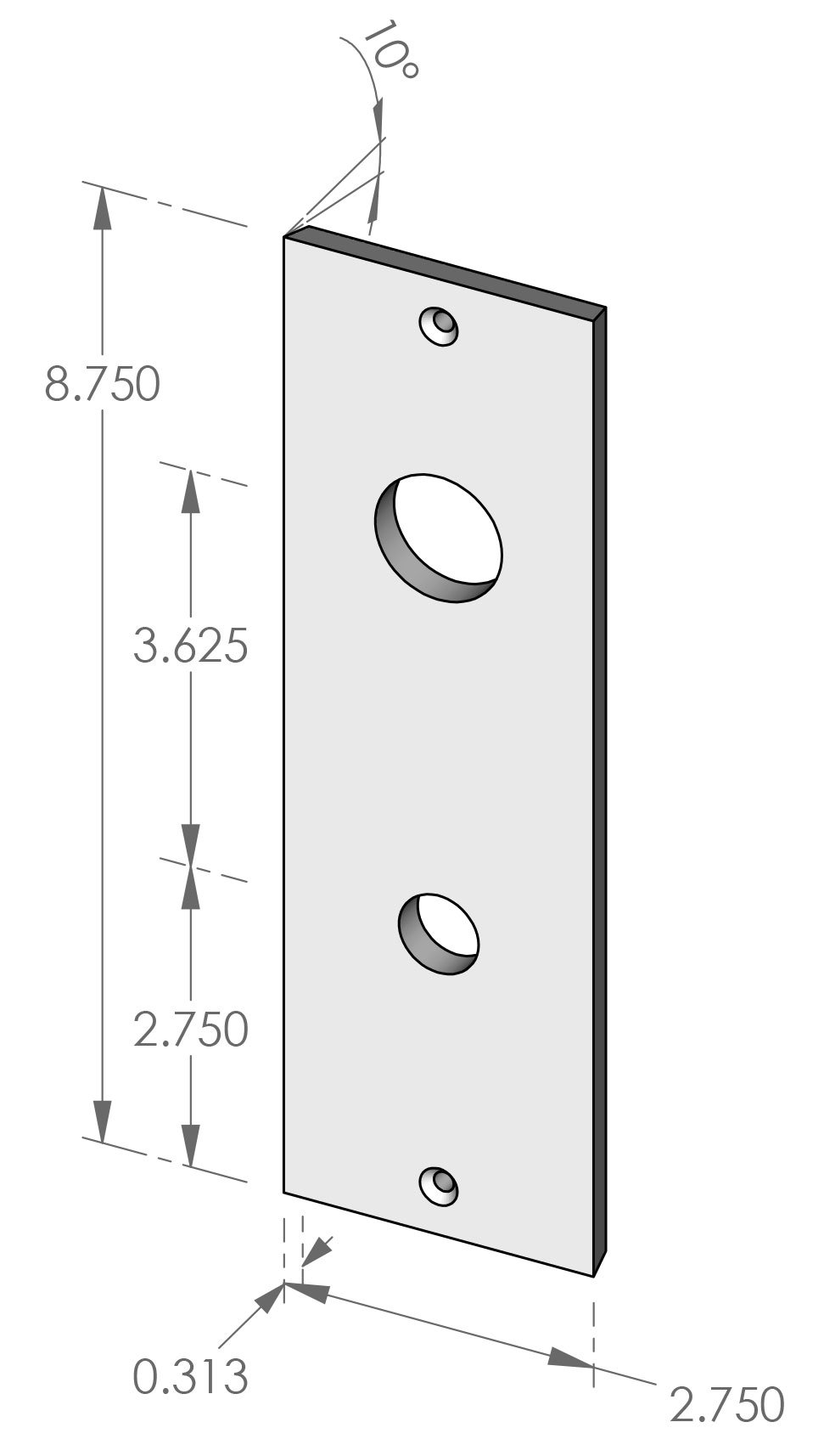 DEREUS-P-N-KYO-875-ML-KC Kyoto Mortise Lock Passage Plate with Key Cover Specifications