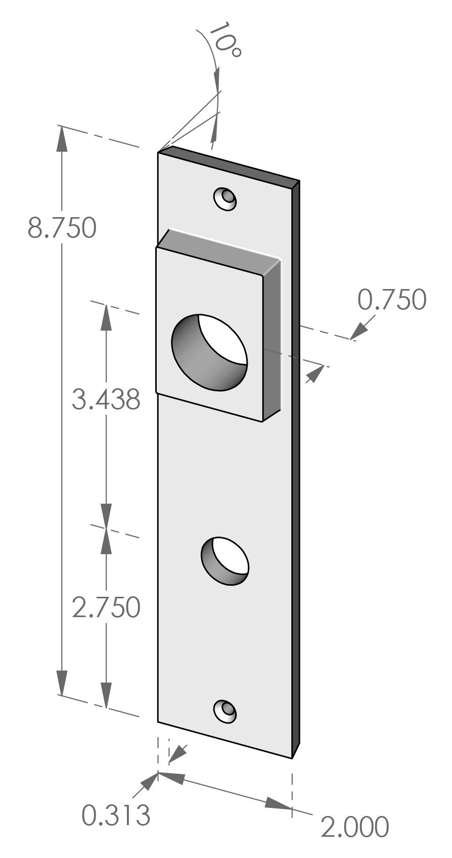 DEREUS-P-N-KYO-2875-PLD-EXT Kyoto Passage Latch Deadbolt Exterior Plate Specifications