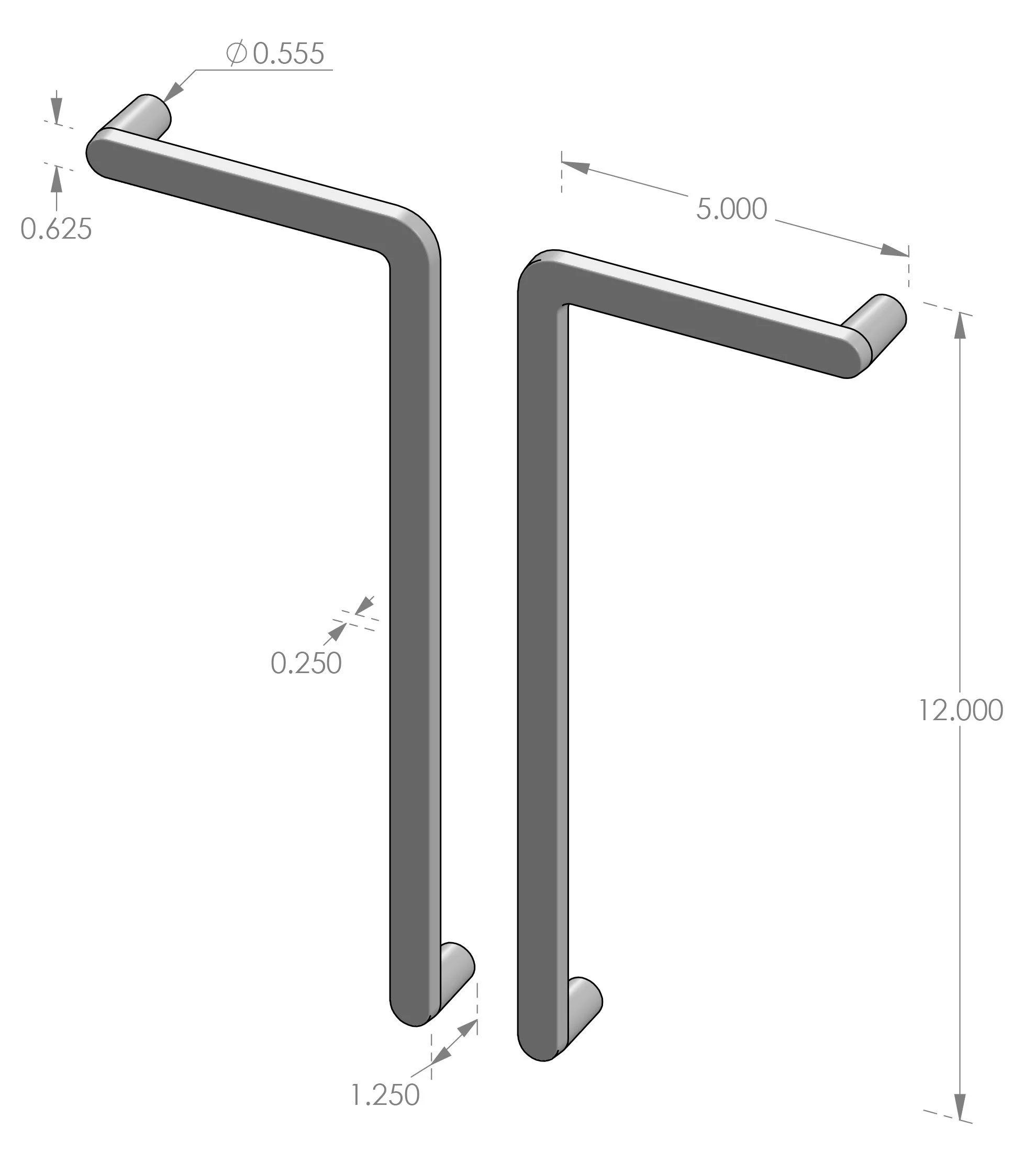 CK-998-512-LH-&-RH L-Shaped Cabinet Pull Specifications