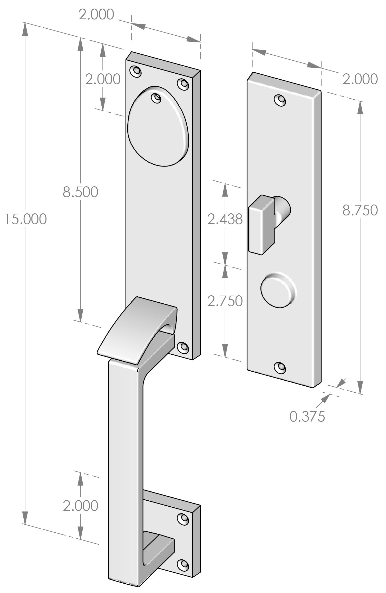 CS-904 Handle x Lever Sectional Mortise Lock Entry Set Specifications