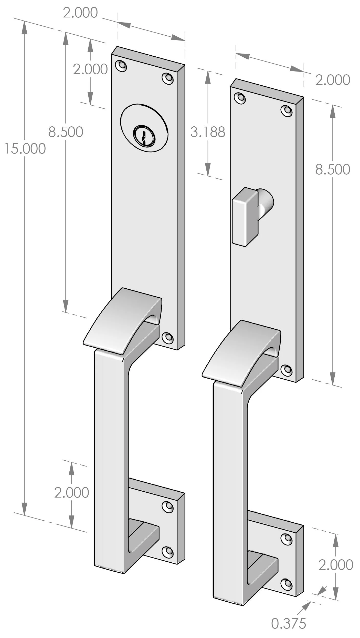 CS-904HH Handle x Handle Sectional Mortise Lock Entry Set Specifications