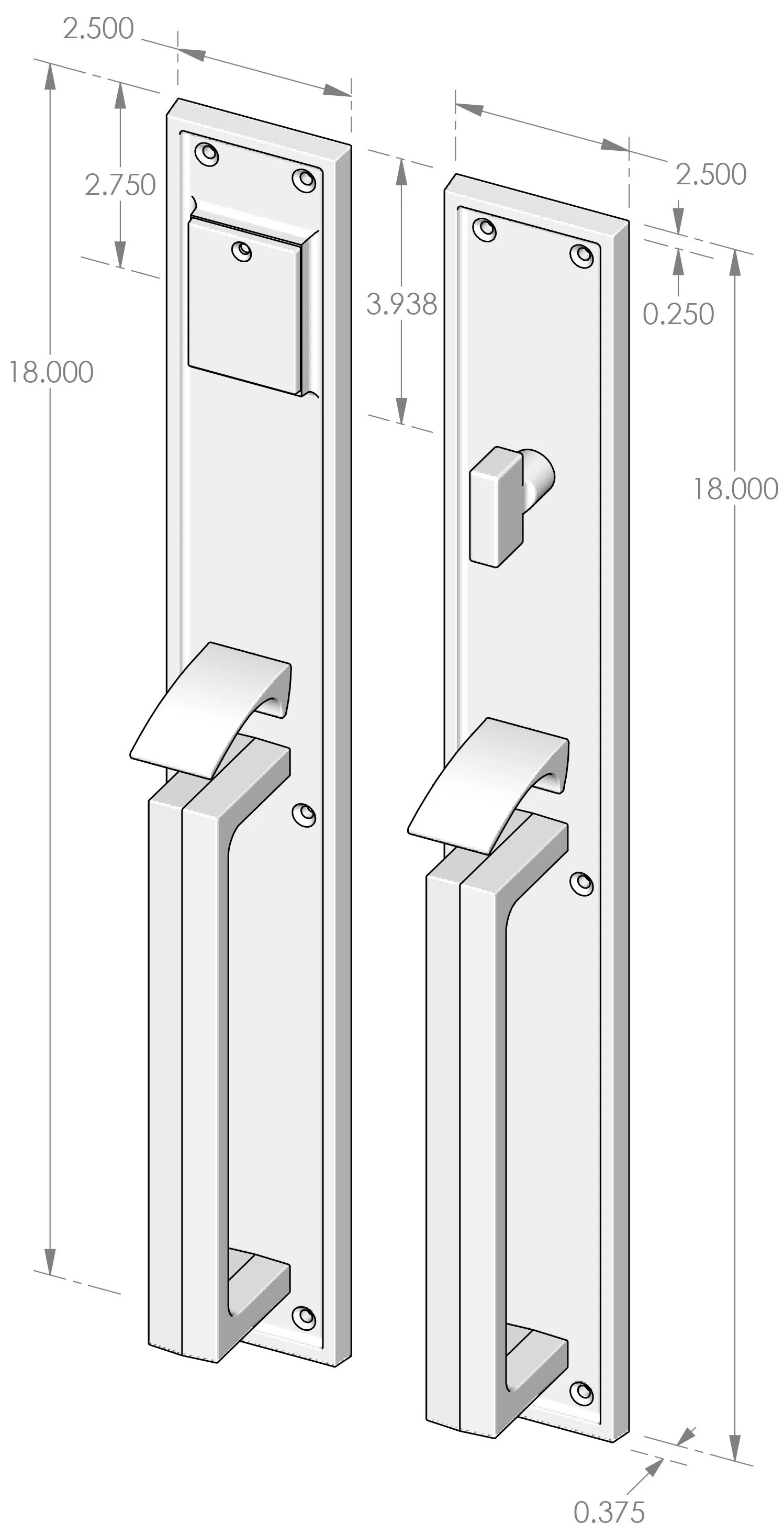 CS-1518HH Handle x Handle Mortise Lock Door Entry Set Specifications
