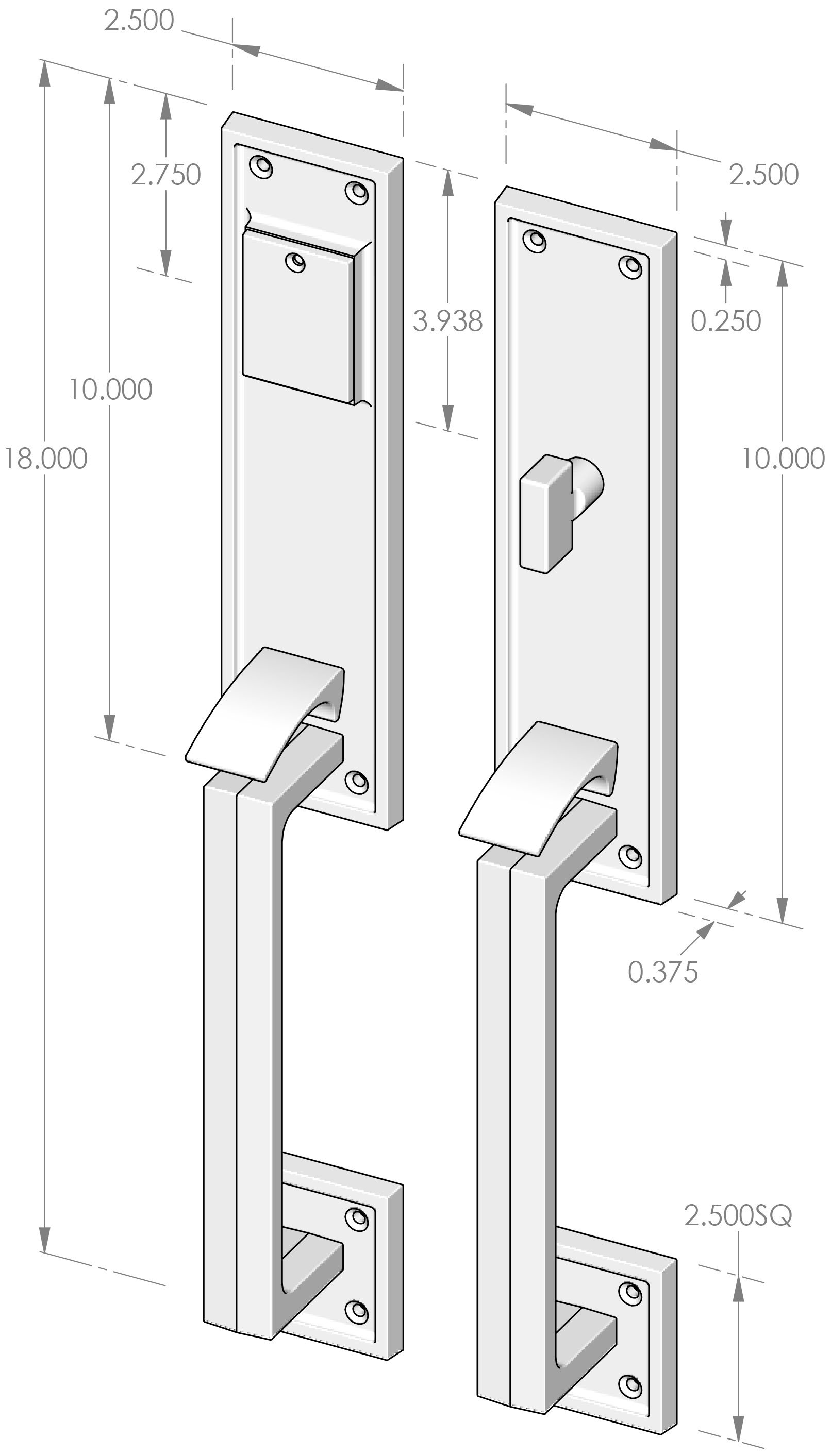 CS-1524HH Handle x Handle Mortise Lock Door Entry Set Specifications