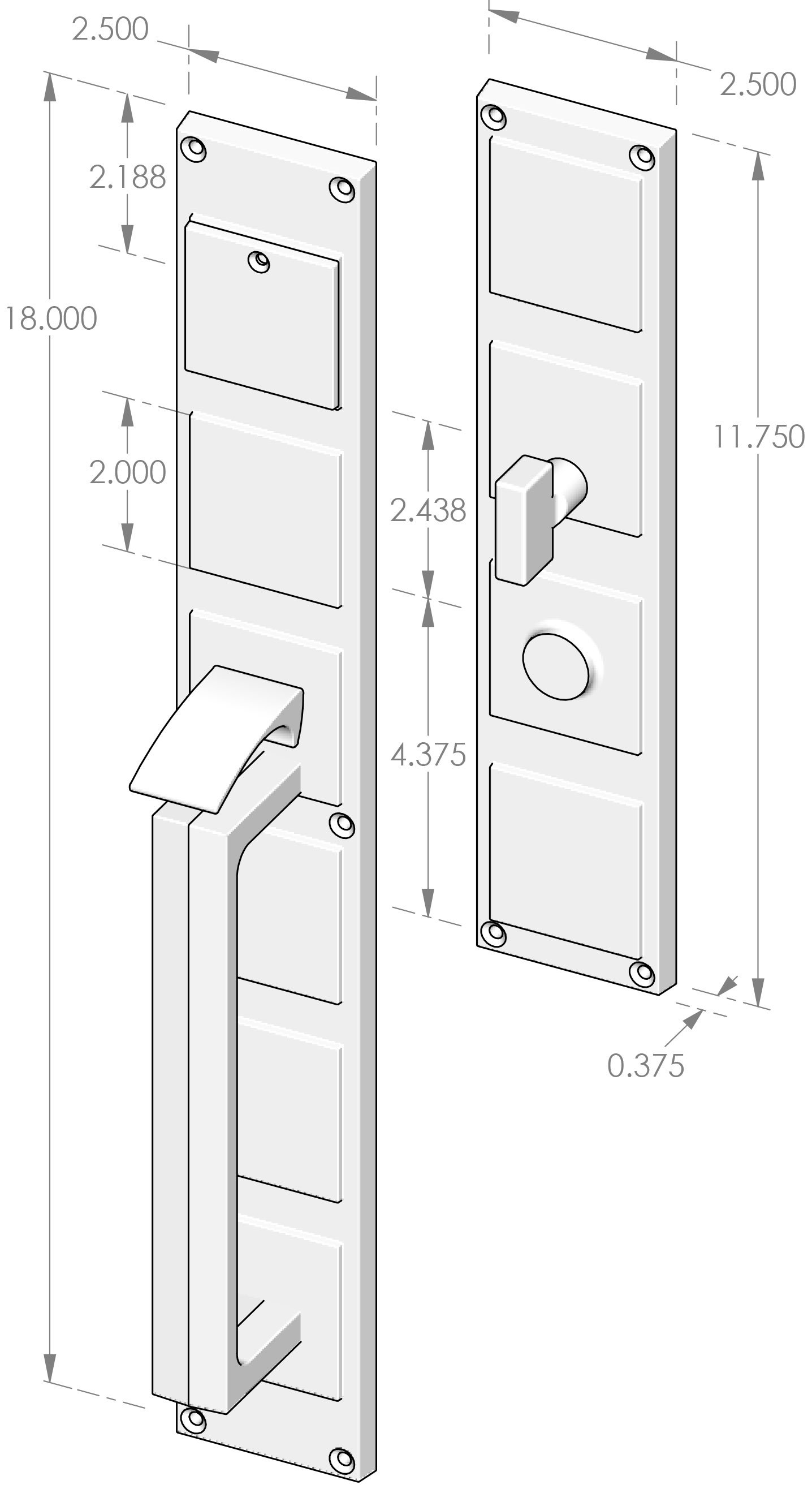 CS-1818 Squares Handle x Lever Mortise Lock Door Entry Set  Specifications