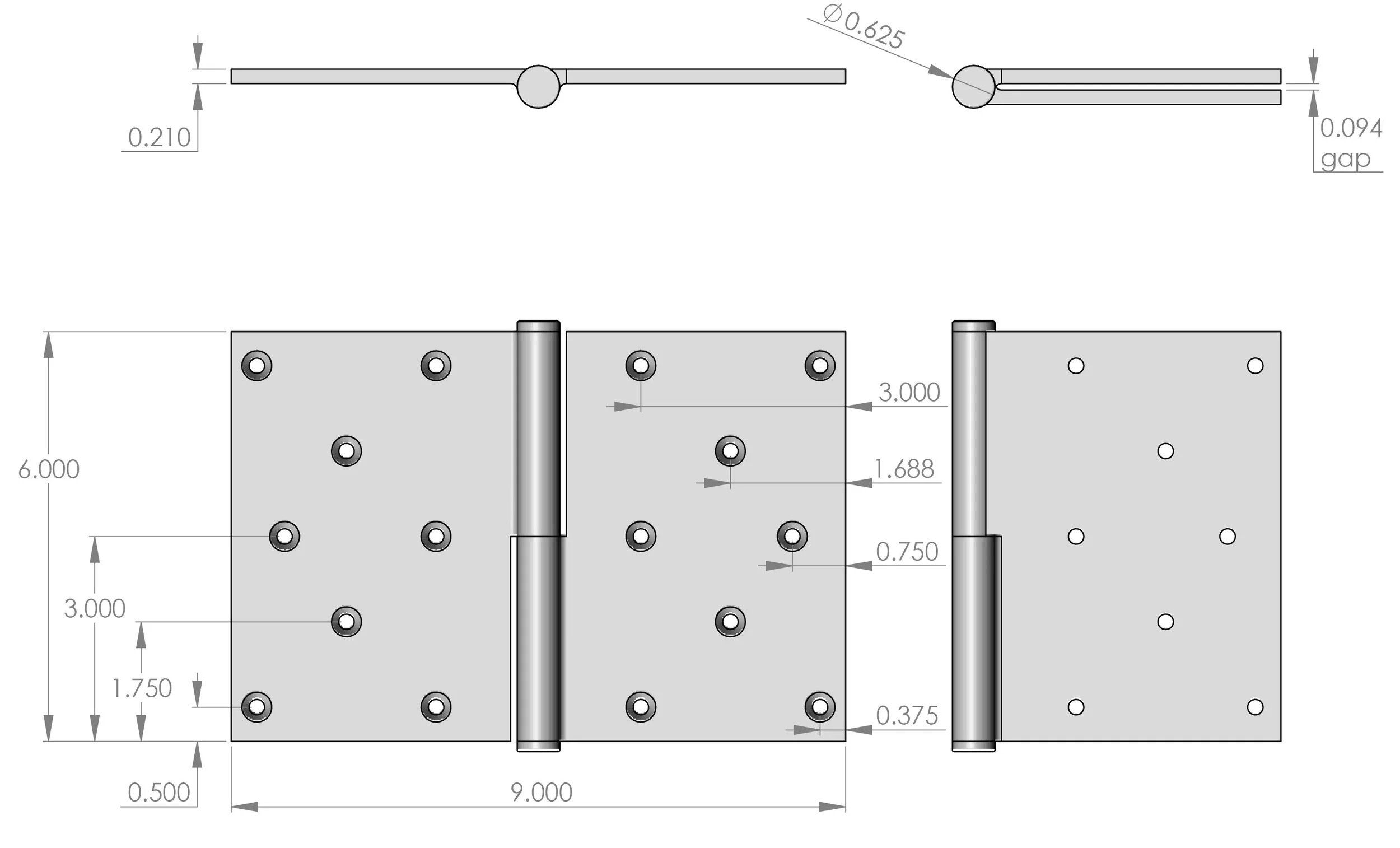 BH-6090 Wide Throw Door Hinge Specifications