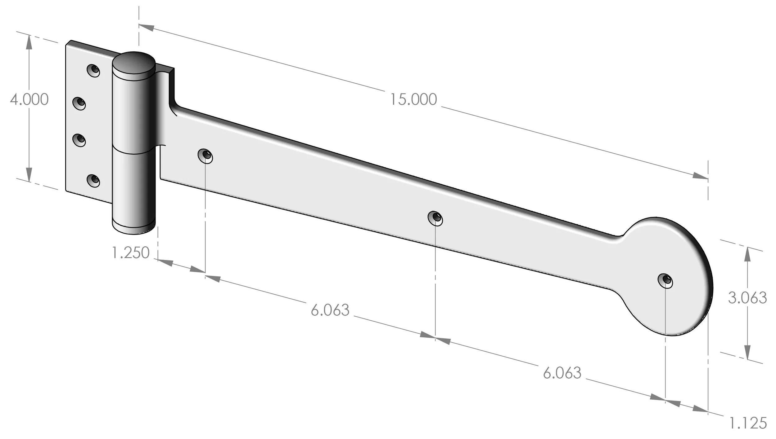 SH-S-B15ACT Surface Mount Active Strap Hinge Specifications