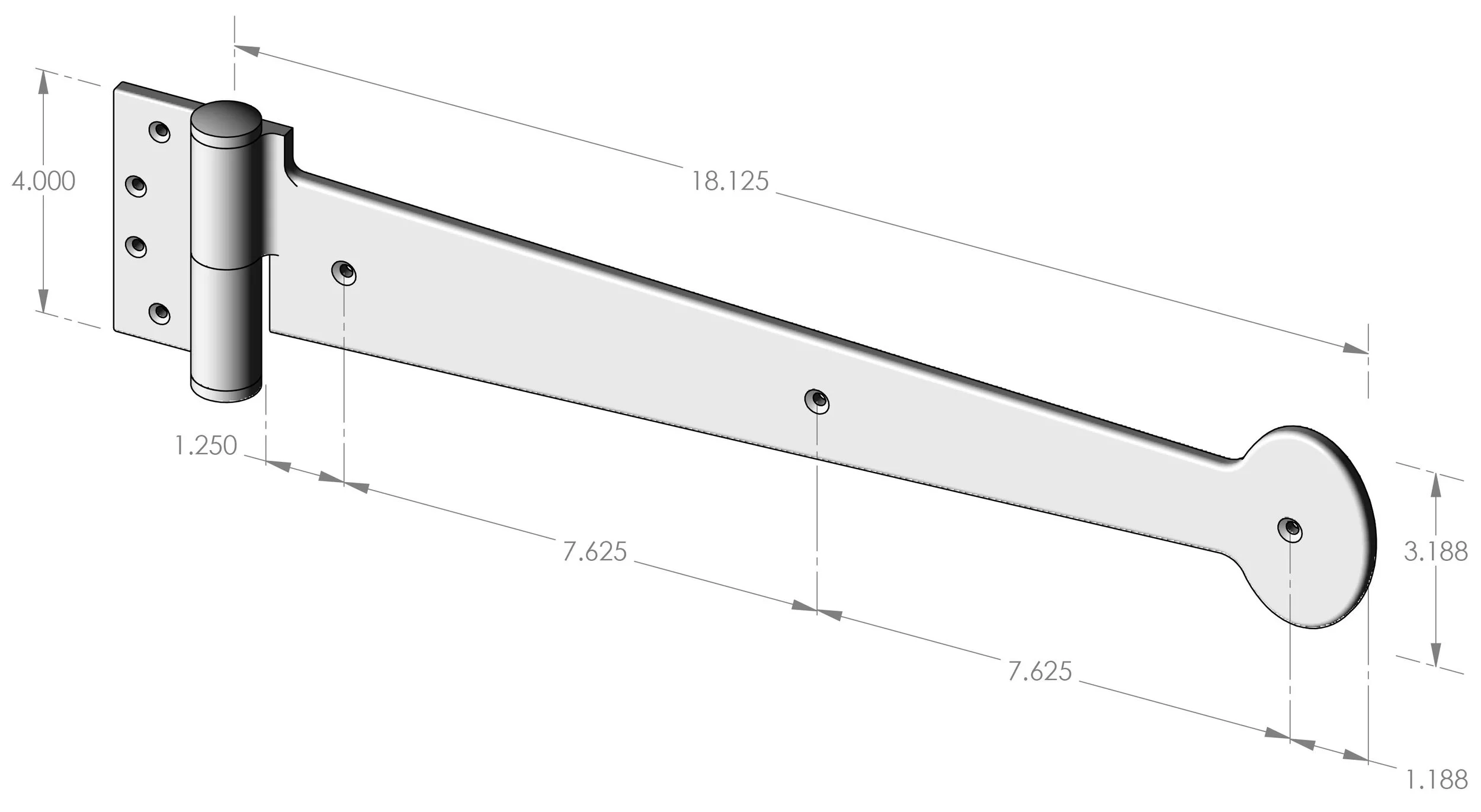 SH-S-B18ACT Surface Mount Active Strap Hinge Specifications